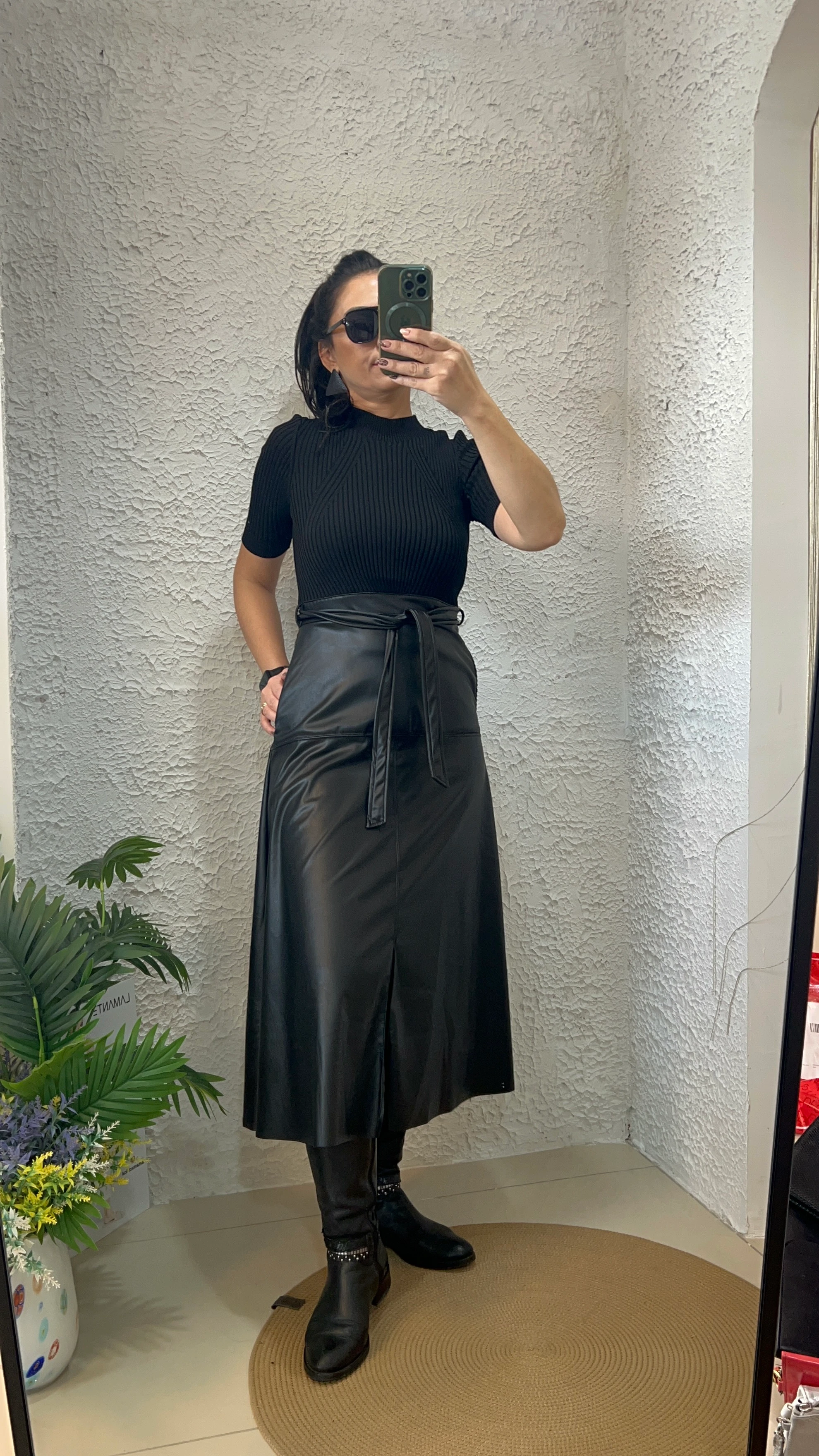 Siyah Deri Etekli Elbise