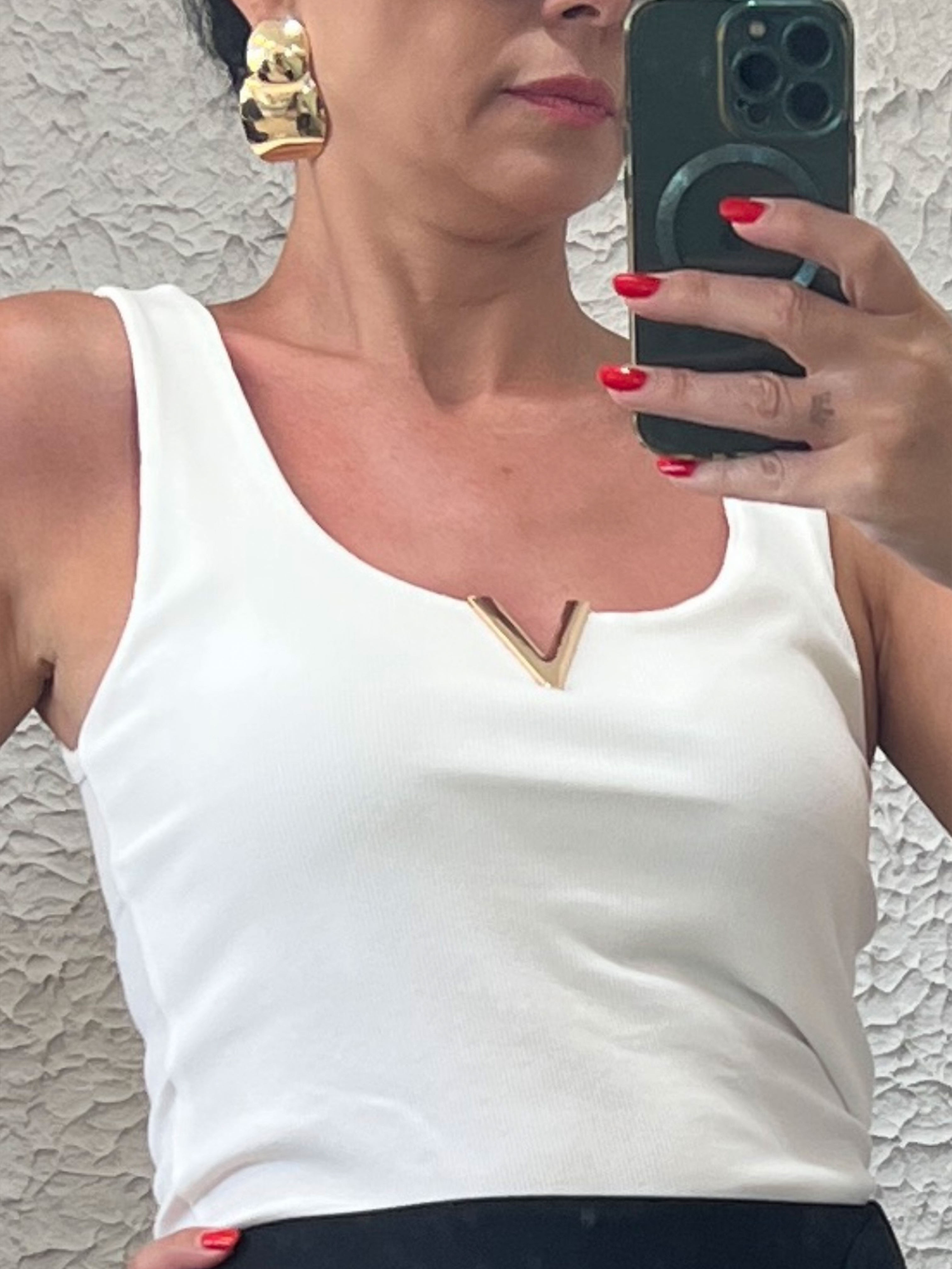 YAKA V DETAYLI BODY-BEYAZ