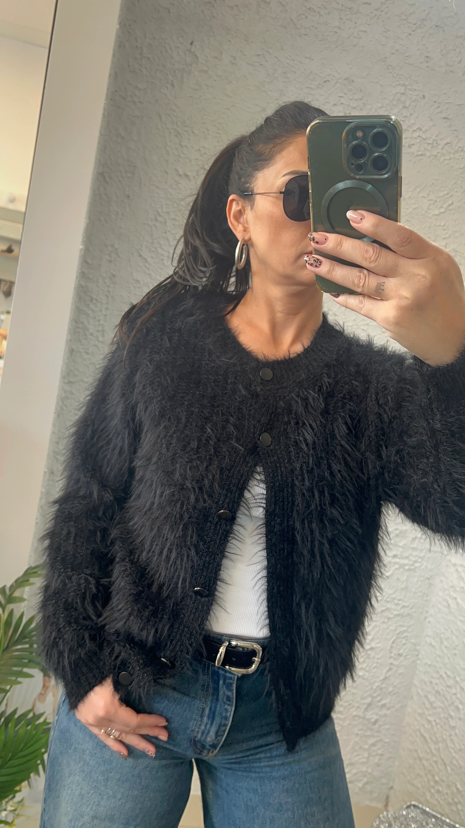 Siyah Tüylü Bomber Ceket