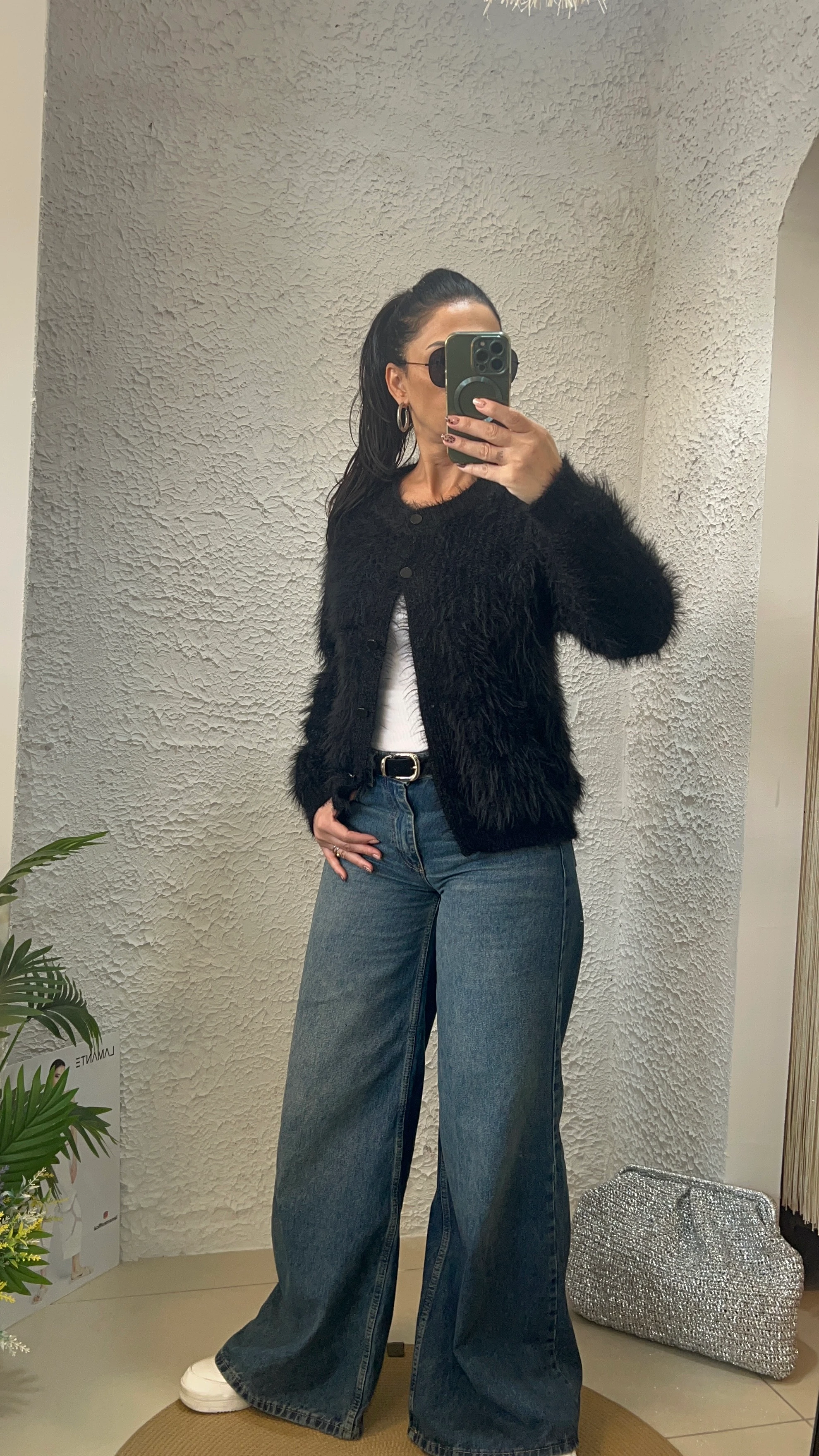 Siyah Tüylü Bomber Ceket