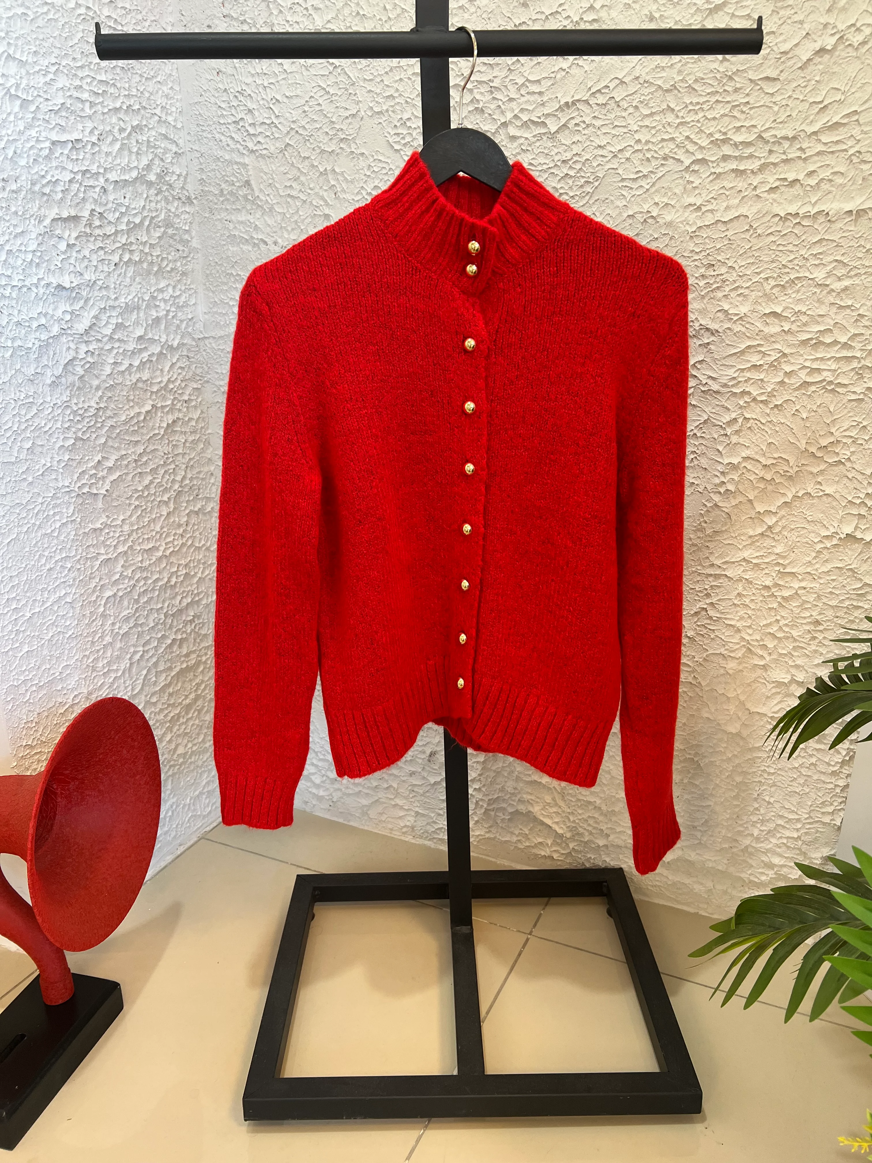 Kırmızı Gold Düğme Detaylı Ceket 