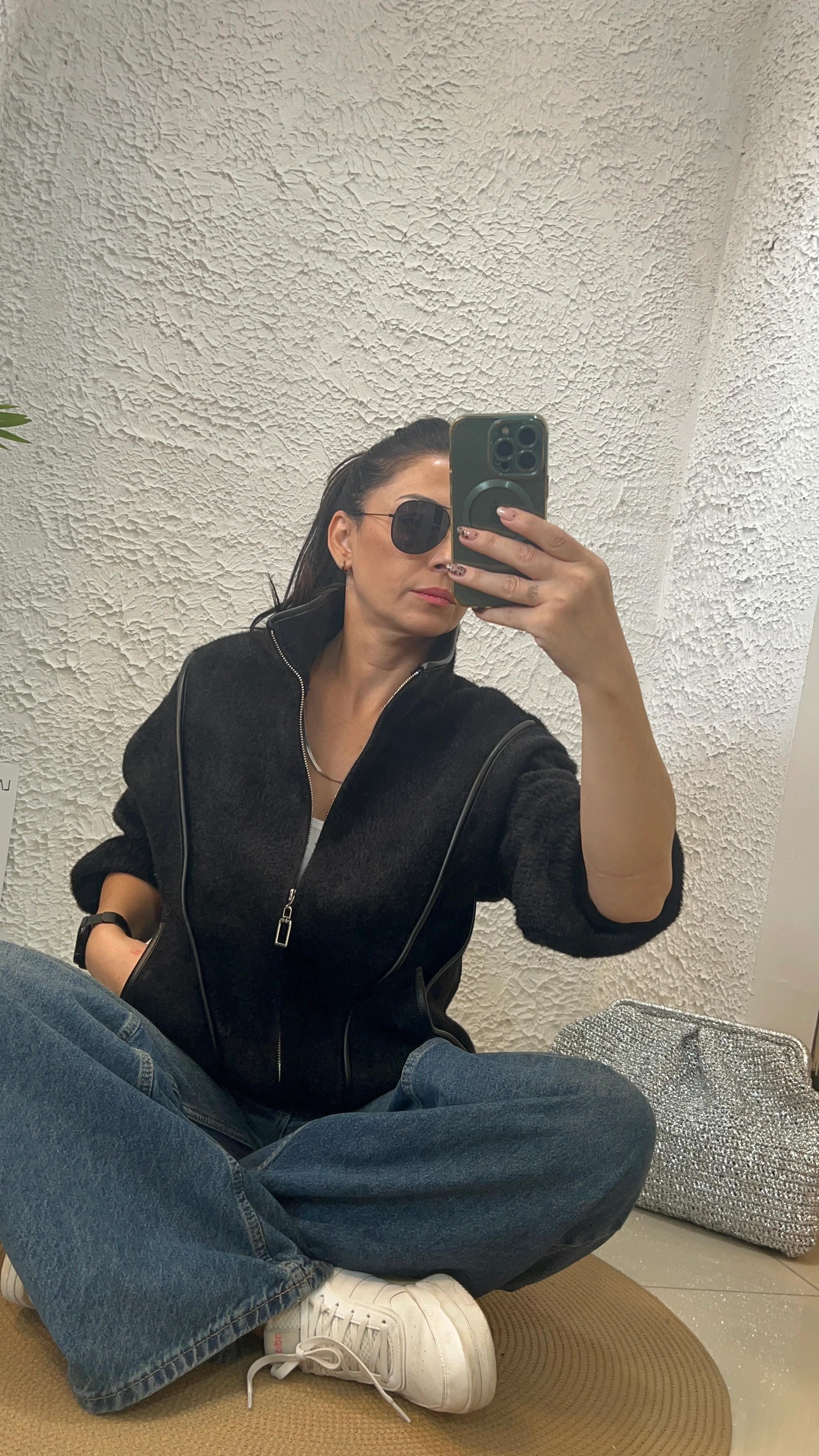 Tay Tüylü Deri Detaylı Ceket