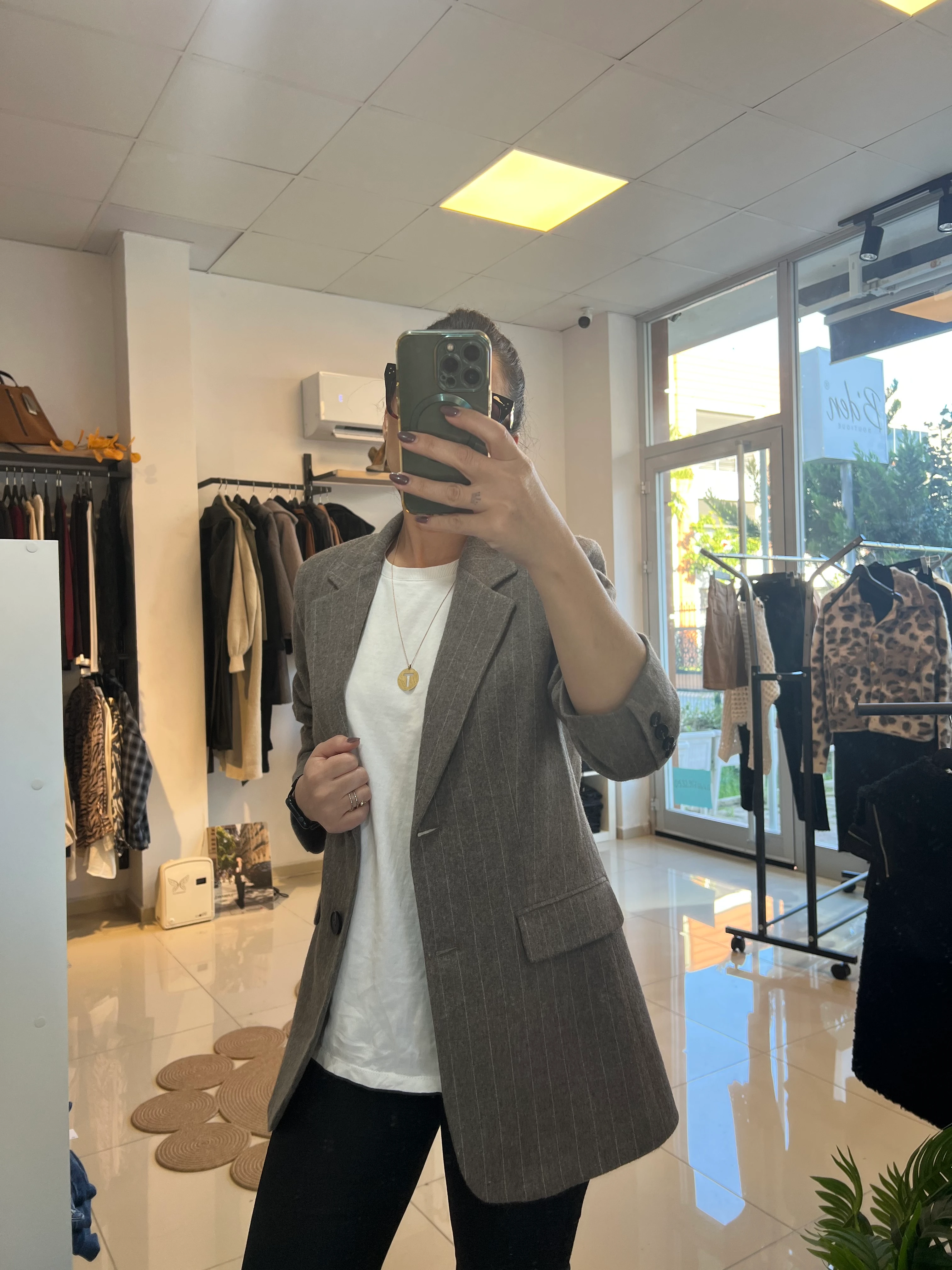 AÇIK KAHVE ÇİZGİLİ KAŞE BLAZER