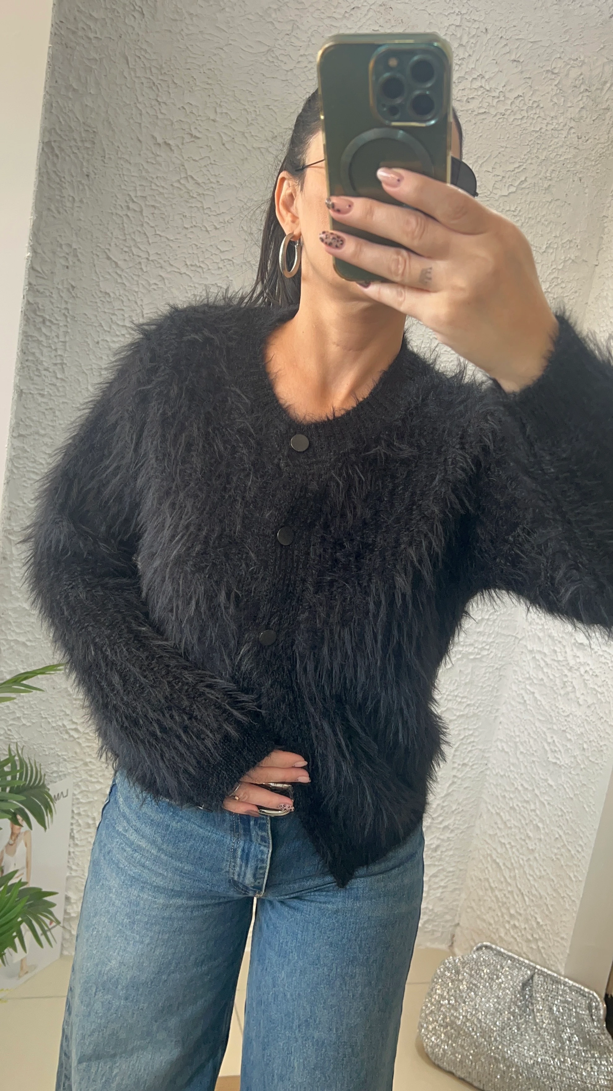 Siyah Tüylü Bomber Ceket