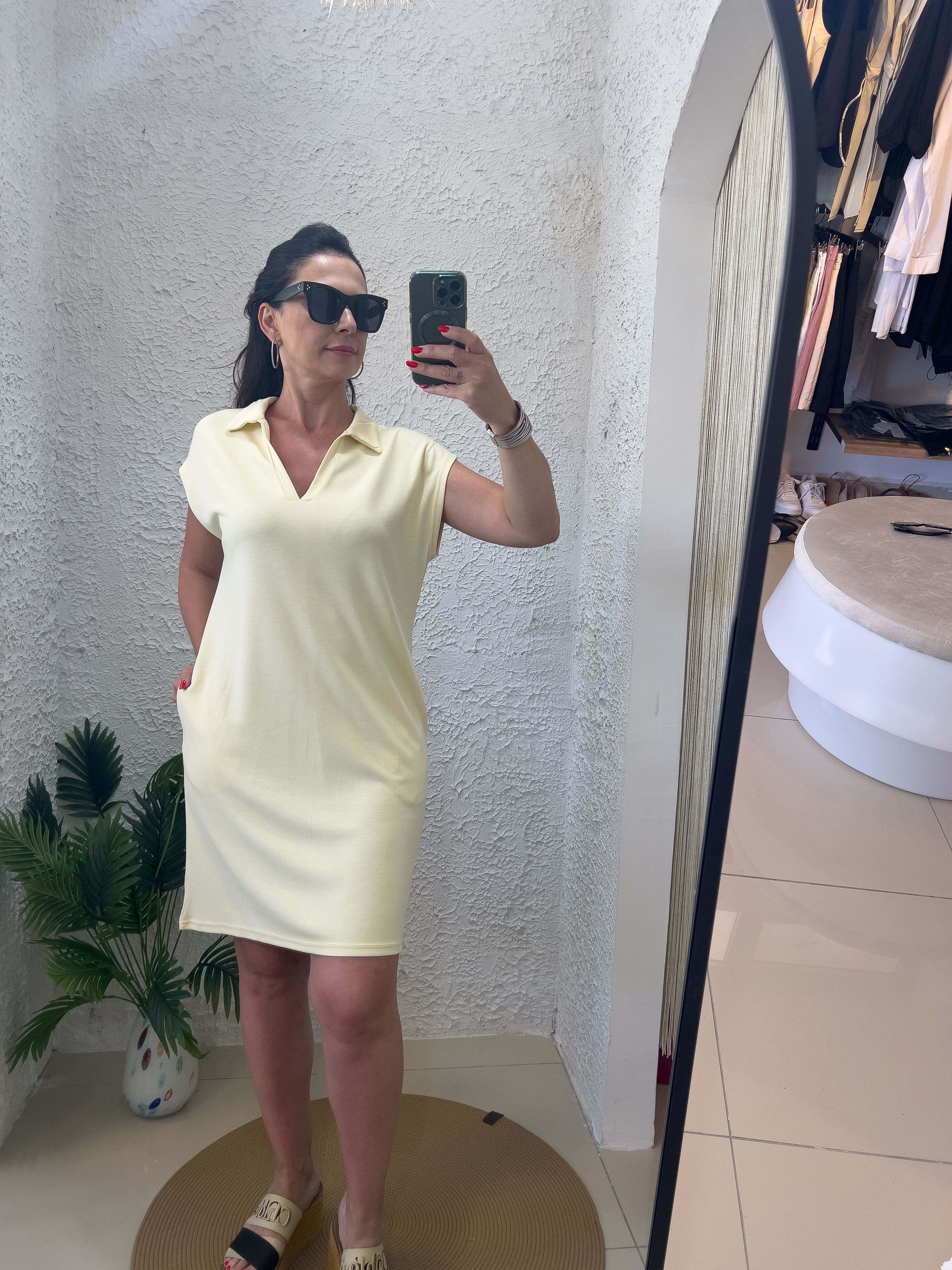 POLO YAKA PENYE ELBİSE-SARI