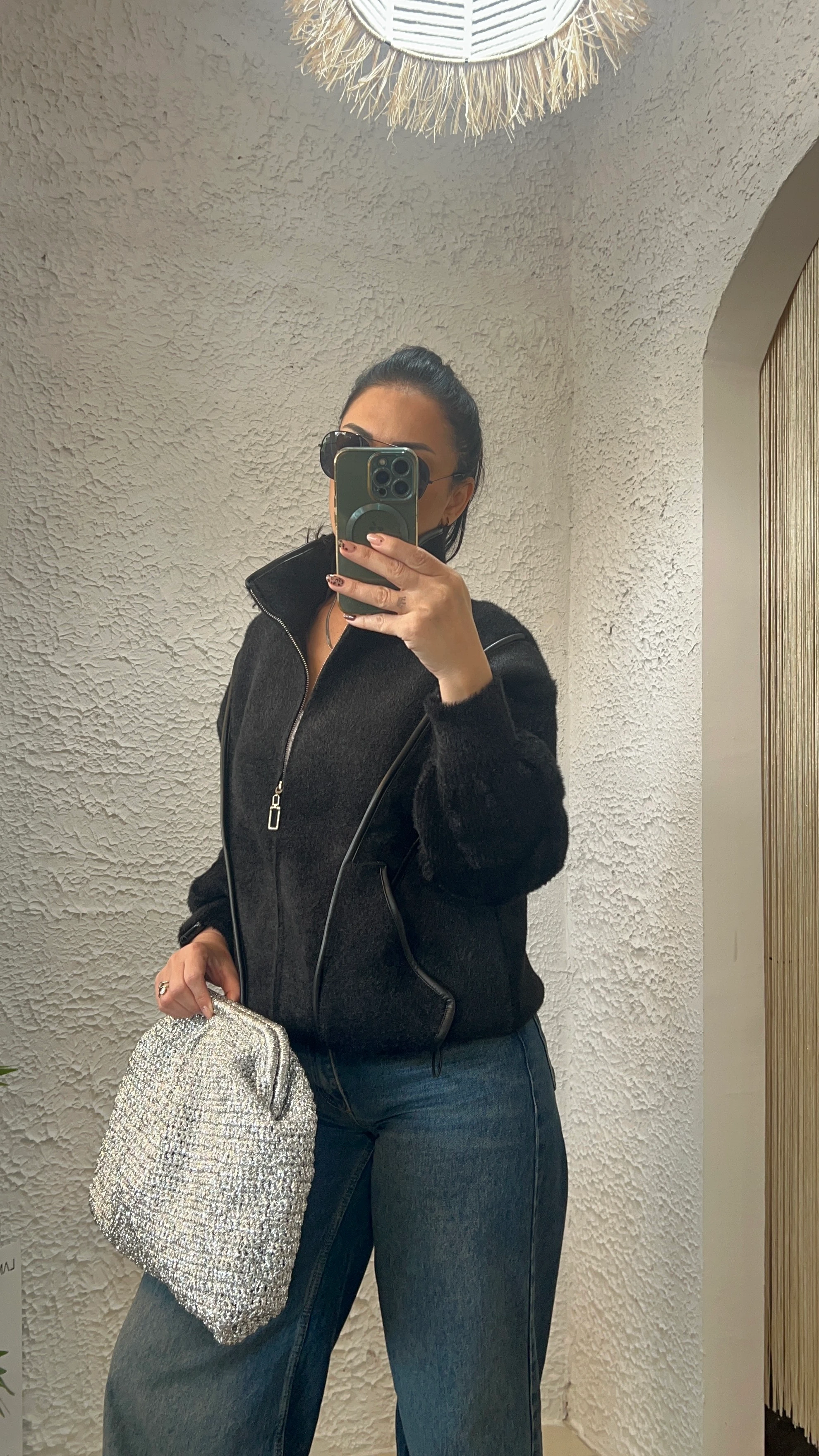 Tay Tüylü Deri Detaylı Ceket