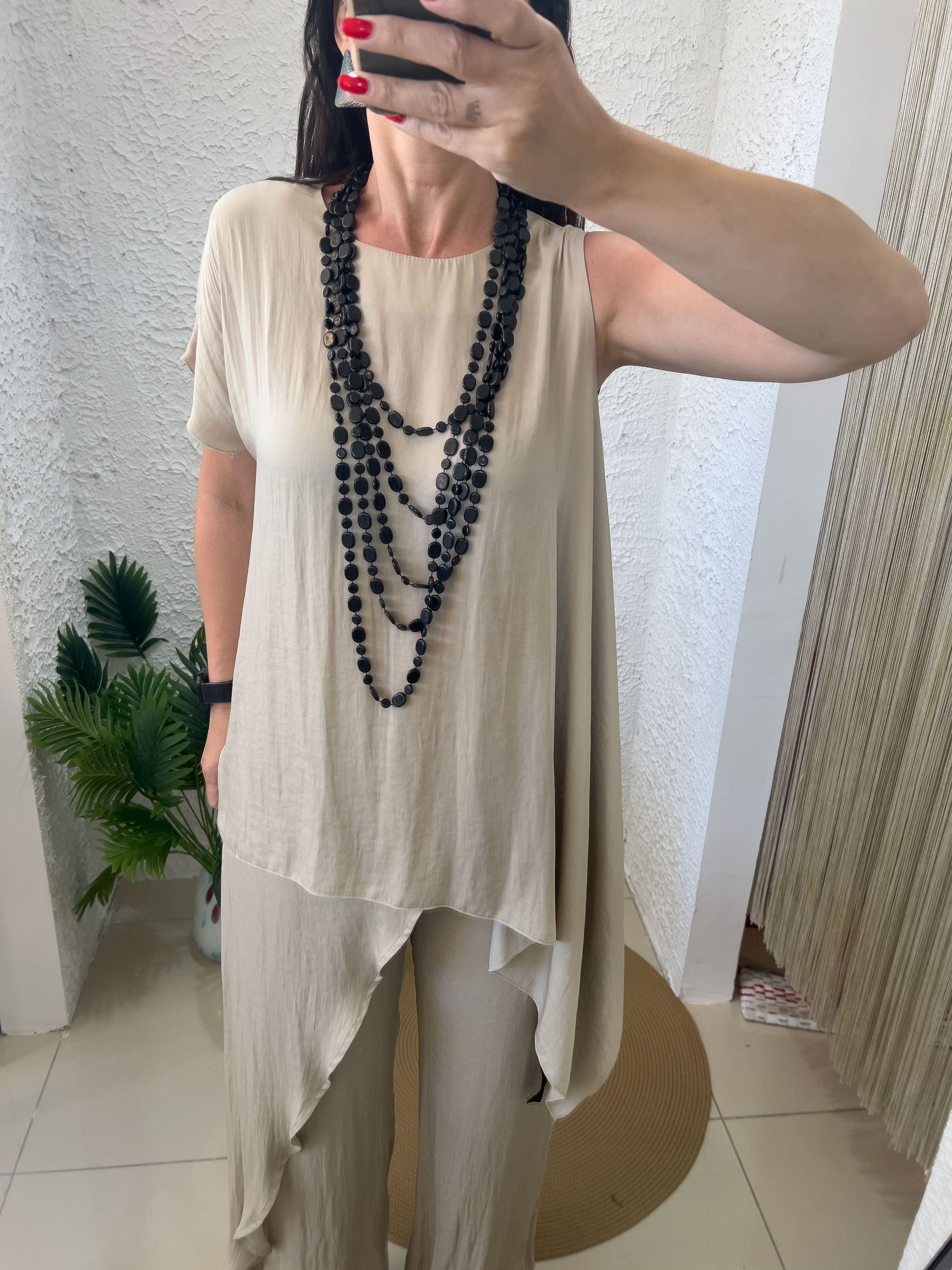 TAŞ RENGİ TENSEL KUMAŞ TAKIMIMIZIN BLUZU