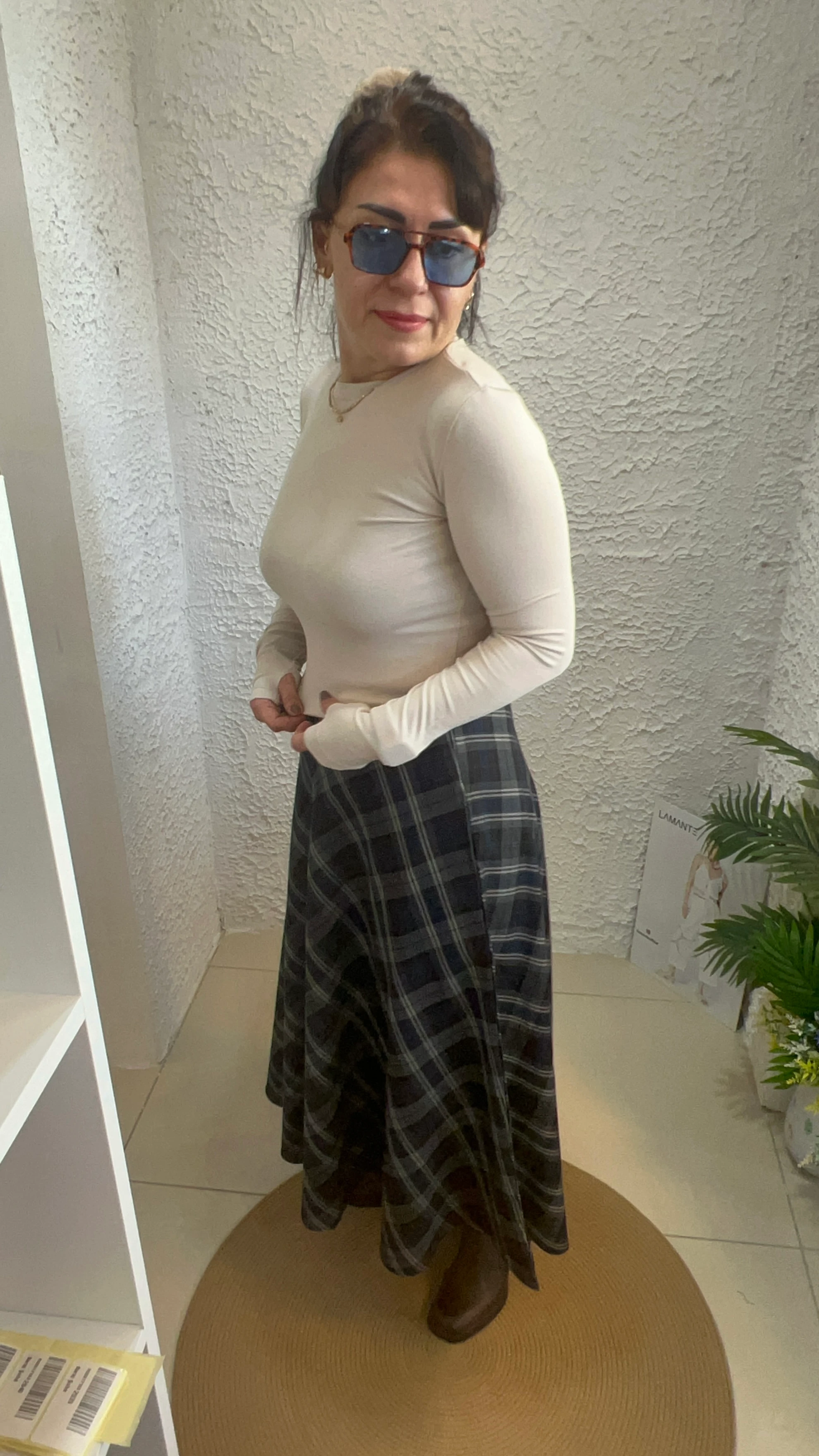 Lacivert Ekose Maxi Kloş Etek