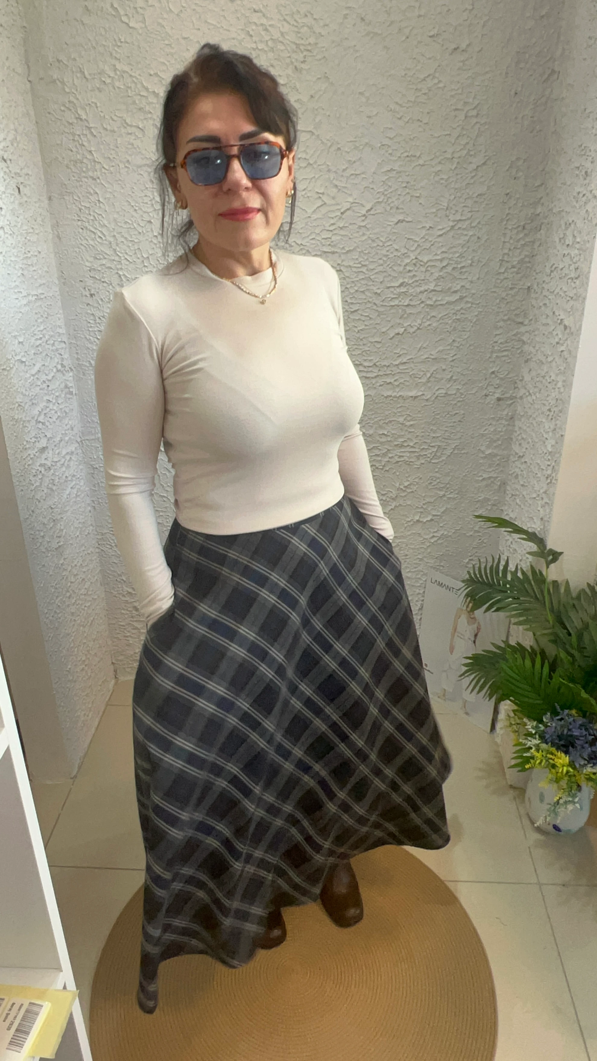 Lacivert Ekose Maxi Kloş Etek