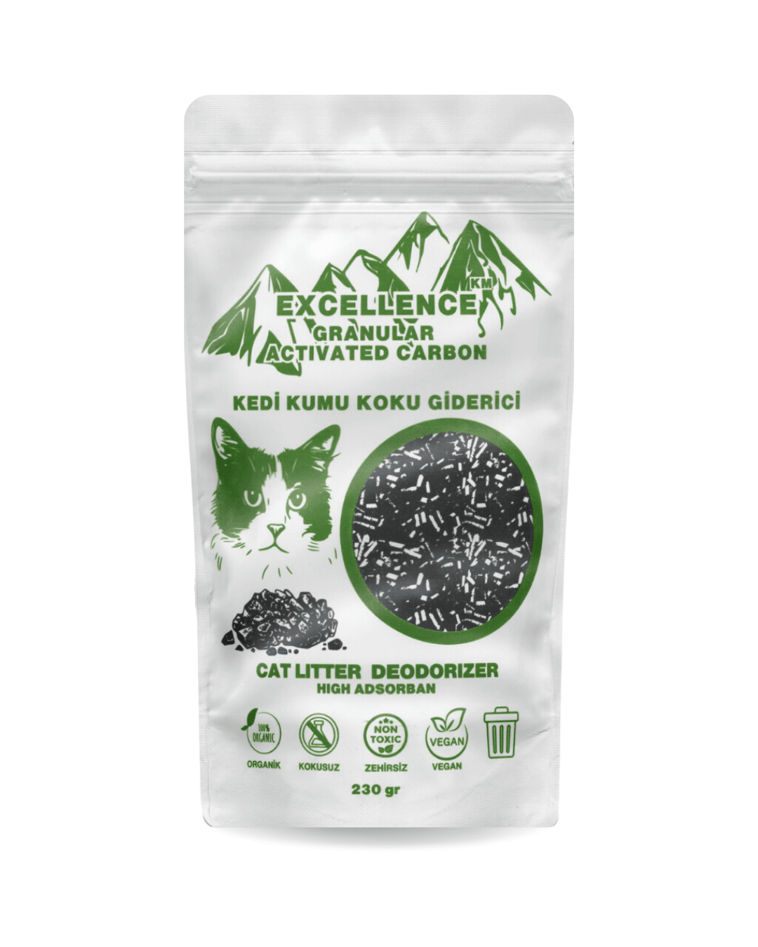Kedi Kumu Koku Giderici Excellence KM Granular Activated Carbon 230 gr Kömür Bazlı Granül Aktif Karbon