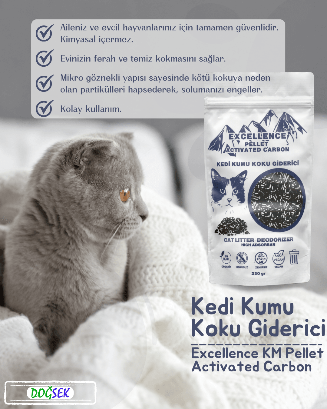 Kedi Kumu Koku Giderici Excellence KM Pellet Activated Carbon 230 gr Kömür Bazlı Pellet Aktif Karbon