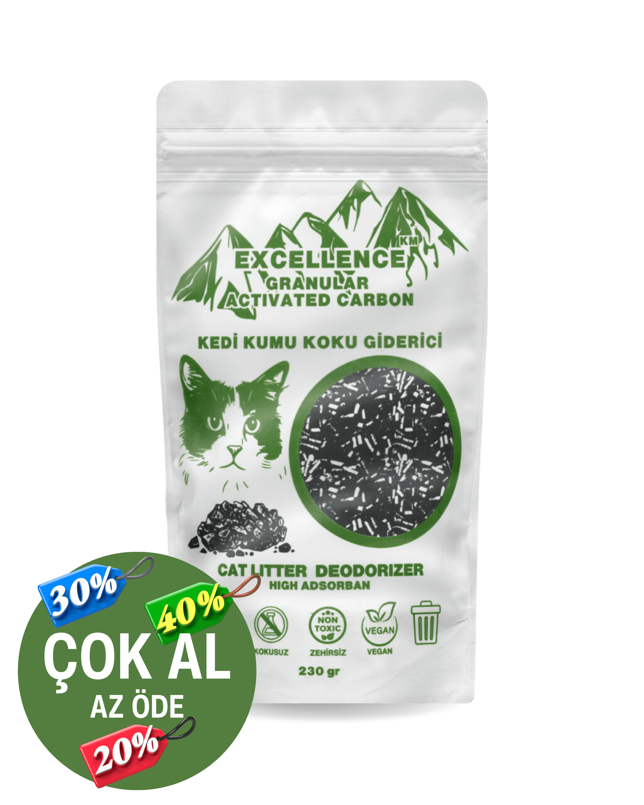 Kedi Kumu Koku Giderici Excellence KM Granular Activated Carbon 230 gr Kömür Bazlı Granül Aktif Karbon