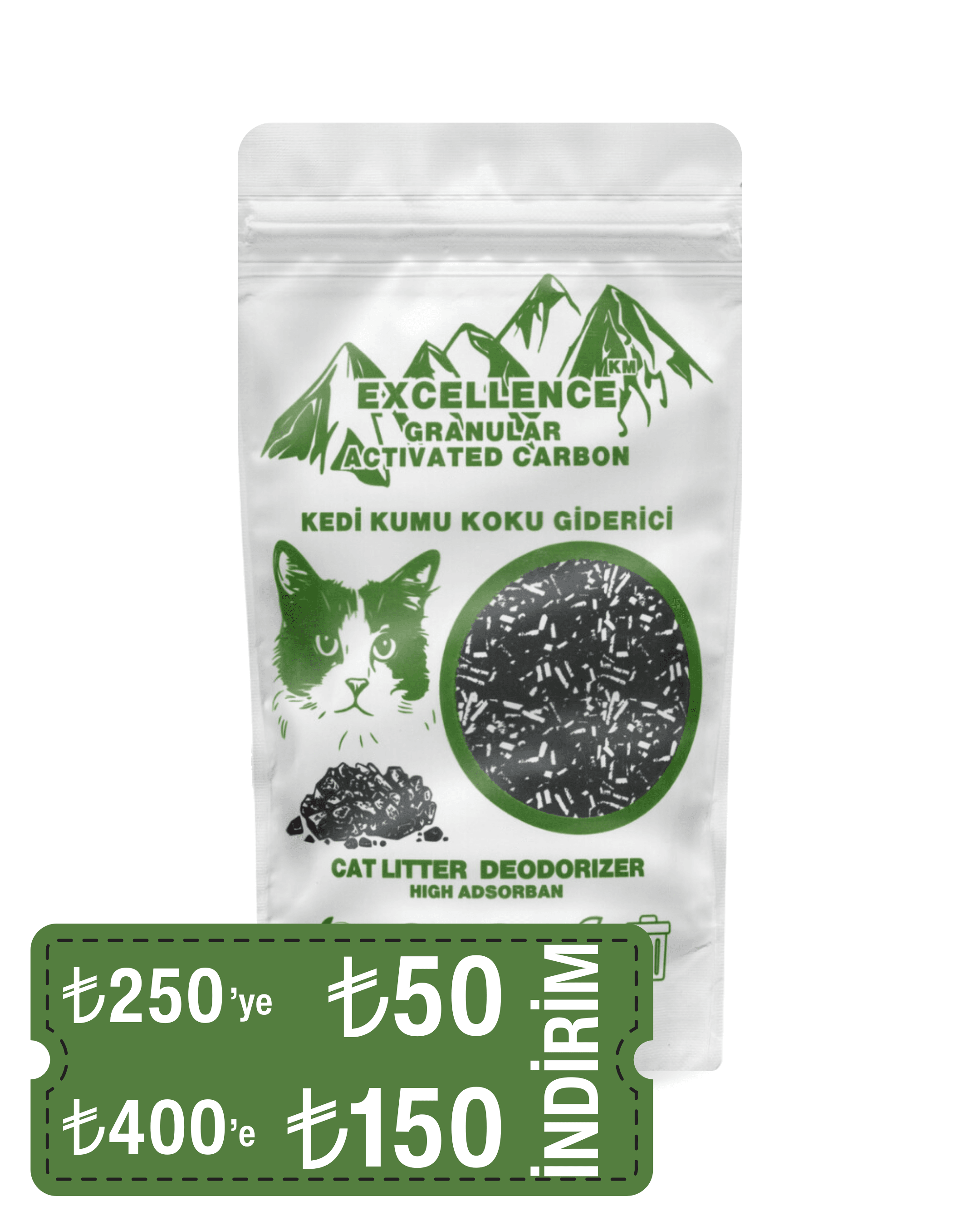 Kedi Kumu Koku Giderici Excellence KM Granular Activated Carbon 230 gr Kömür Bazlı Granül Aktif Karbon
