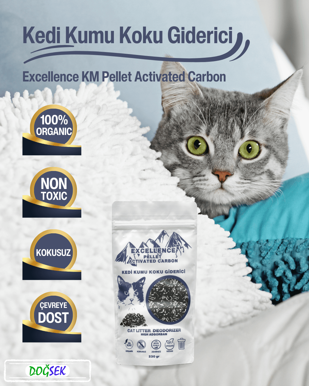 Kedi Kumu Koku Giderici Excellence KM Pellet Activated Carbon 230 gr Kömür Bazlı Pellet Aktif Karbon