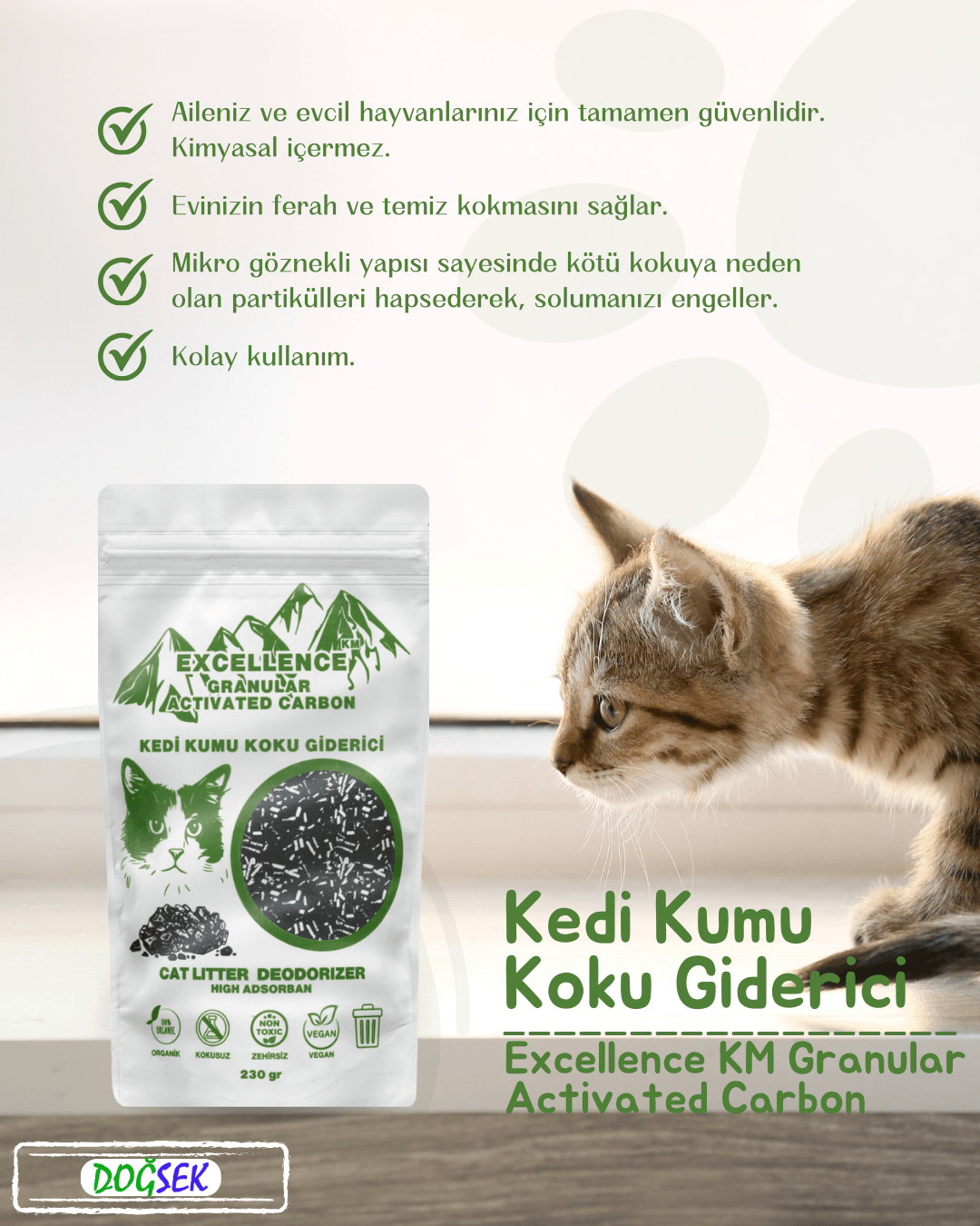 Kedi Kumu Koku Giderici Excellence KM Granular Activated Carbon 230 gr Kömür Bazlı Granül Aktif Karbon