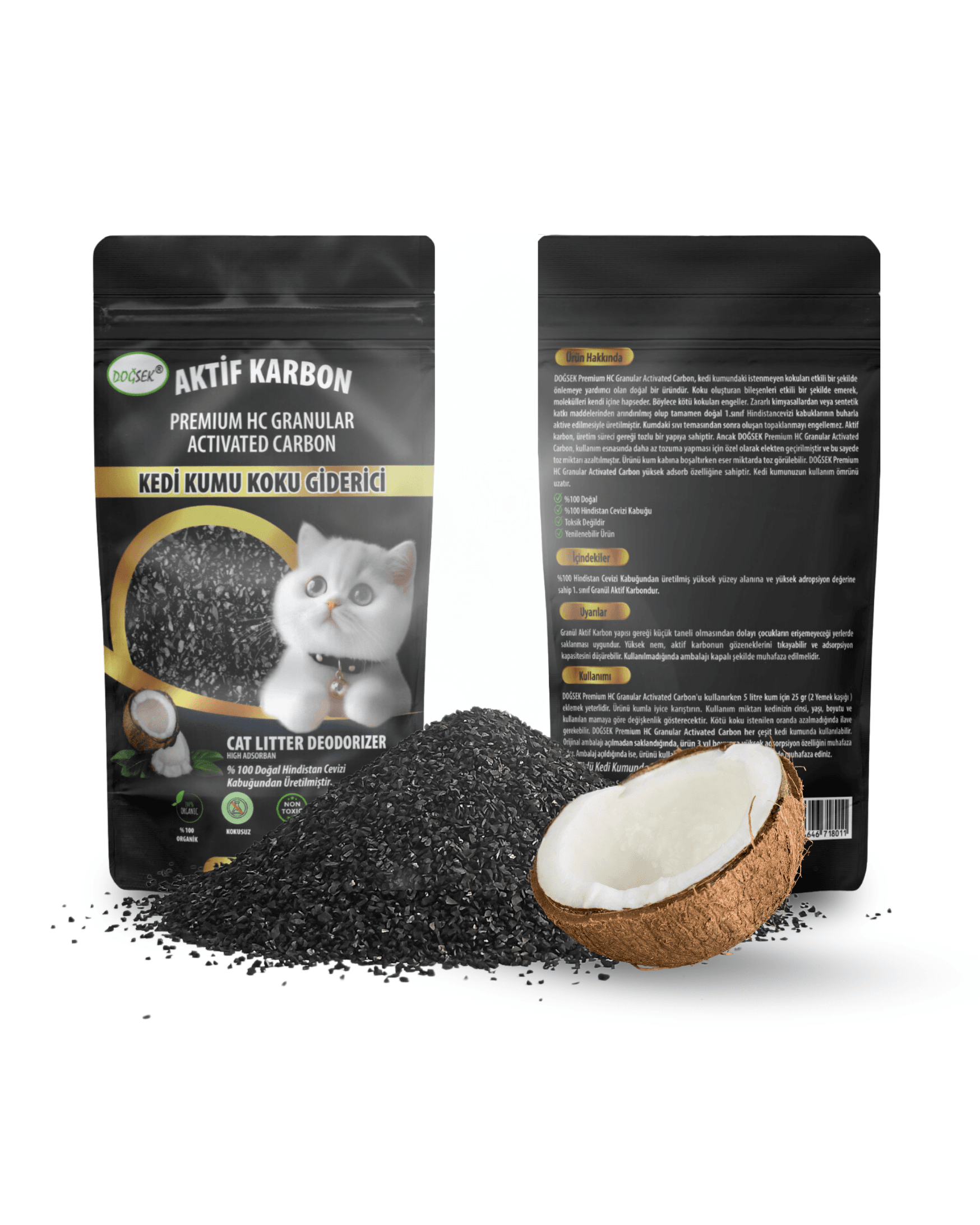 Kedi Kumu Koku Giderici Premium HC Granular Activated Carbon 230 gr Hindistan Cevizi Kabuğu Bazlı Granül Aktif Karbon