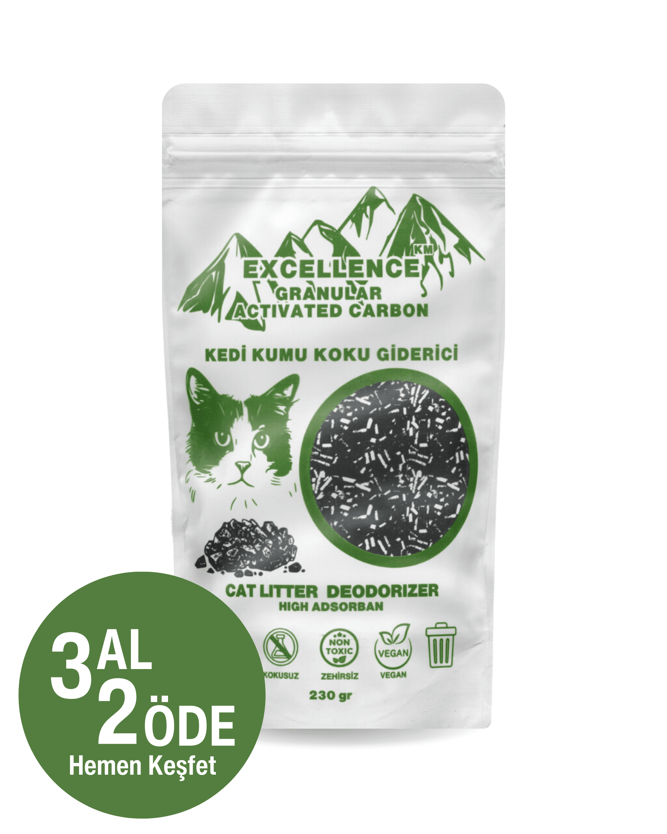 Kedi Kumu Koku Giderici Excellence KM Granular Activated Carbon 230 gr Kömür Bazlı Granül Aktif Karbon