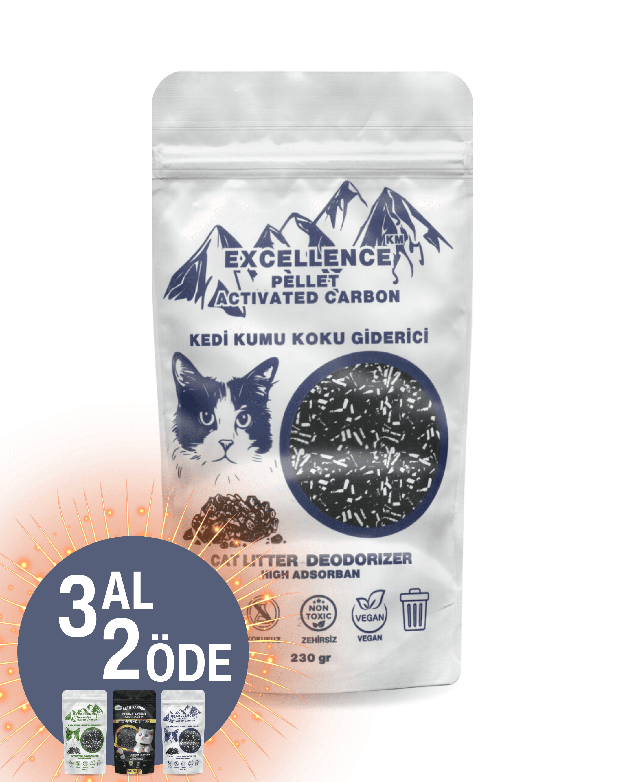Kedi Kumu Koku Giderici Excellence KM Pellet Activated Carbon 230 gr Kömür Bazlı Pellet Aktif Karbon