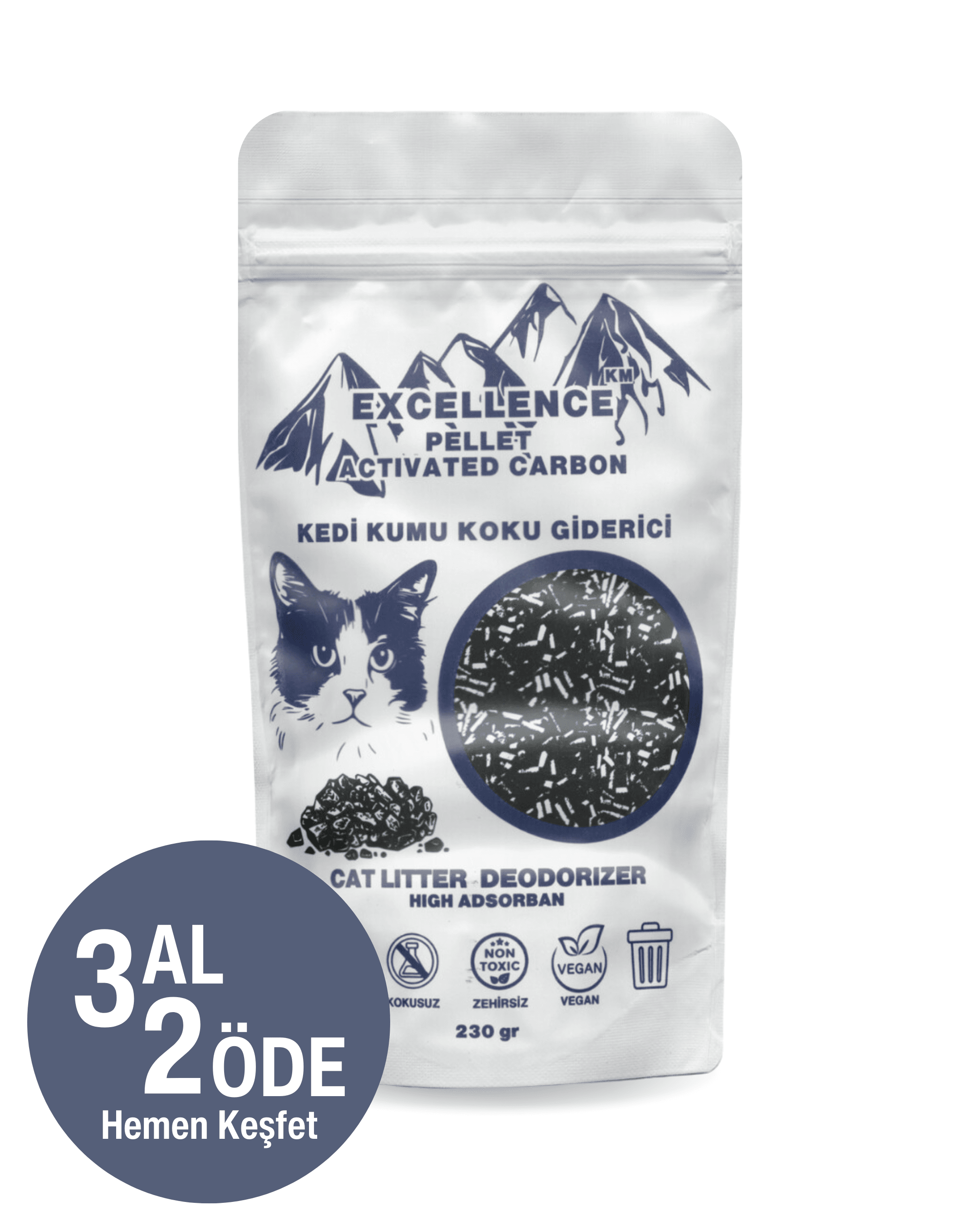 Kedi Kumu Koku Giderici Excellence KM Pellet Activated Carbon 230 gr Kömür Bazlı Pellet Aktif Karbon