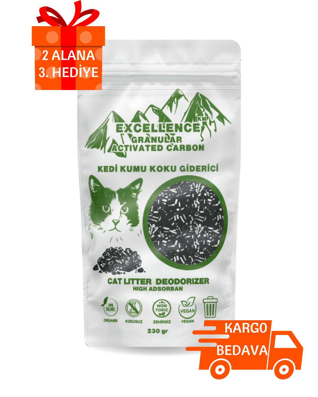 Kedi Kumu Koku Giderici Excellence KM Granular Activated Carbon 230 gr Kömür Bazlı Granül Aktif Karbon