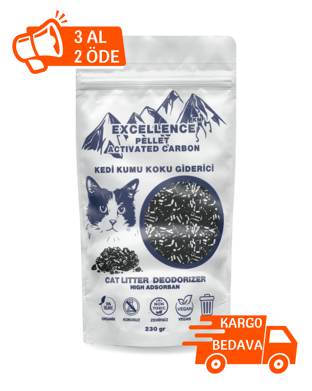 Kedi Kumu Koku Giderici Excellence KM Pellet Activated Carbon 230 gr Kömür Bazlı Pellet Aktif Karbon