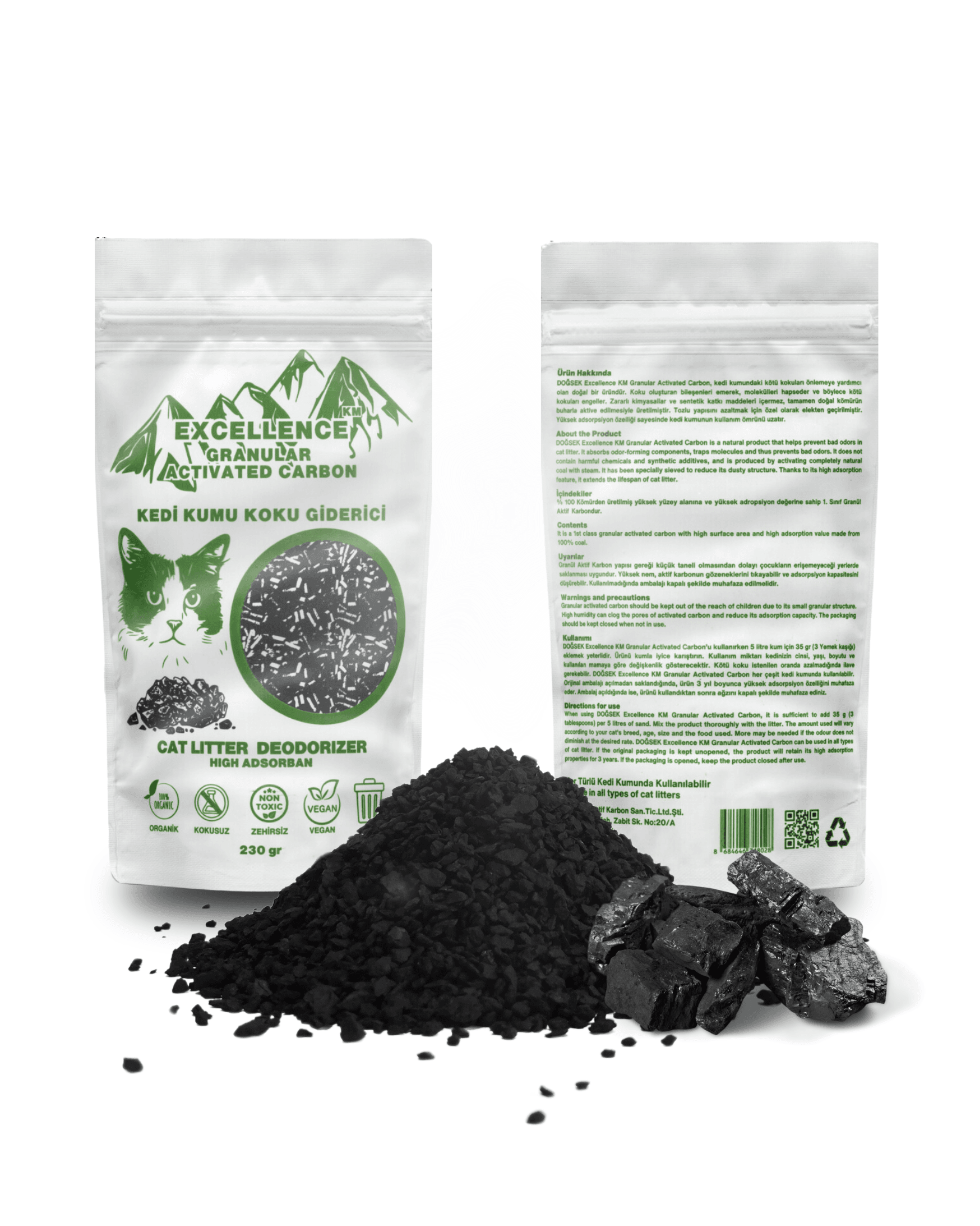 Kedi Kumu Koku Giderici Excellence KM Granular Activated Carbon 230 gr Kömür Bazlı Granül Aktif Karbon