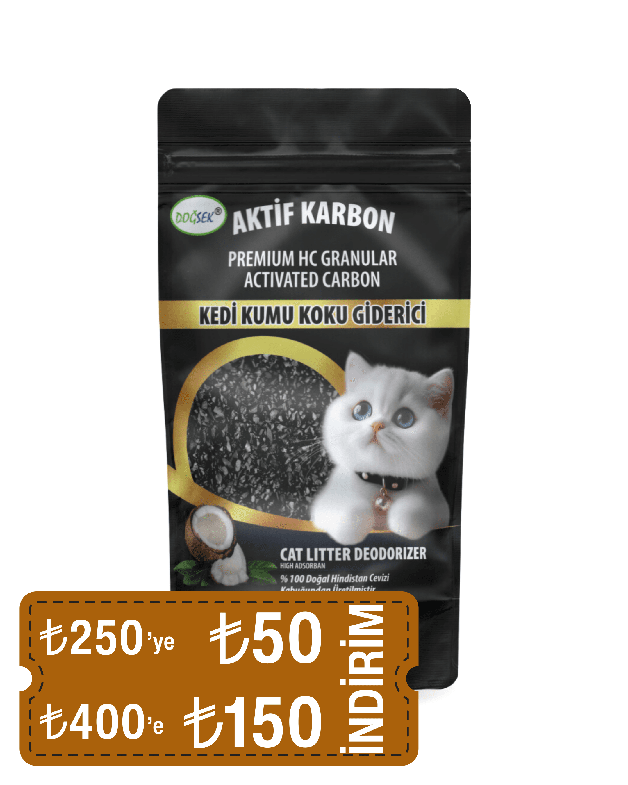 Kedi Kumu Koku Giderici Premium HC Granular Activated Carbon 230 gr Hindistan Cevizi Kabuğu Bazlı Granül Aktif Karbon