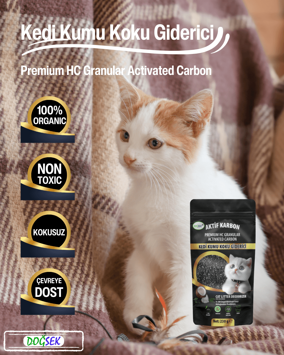 Kedi Kumu Koku Giderici Premium HC Granular Activated Carbon 230 gr Hindistan Cevizi Kabuğu Bazlı Granül Aktif Karbon