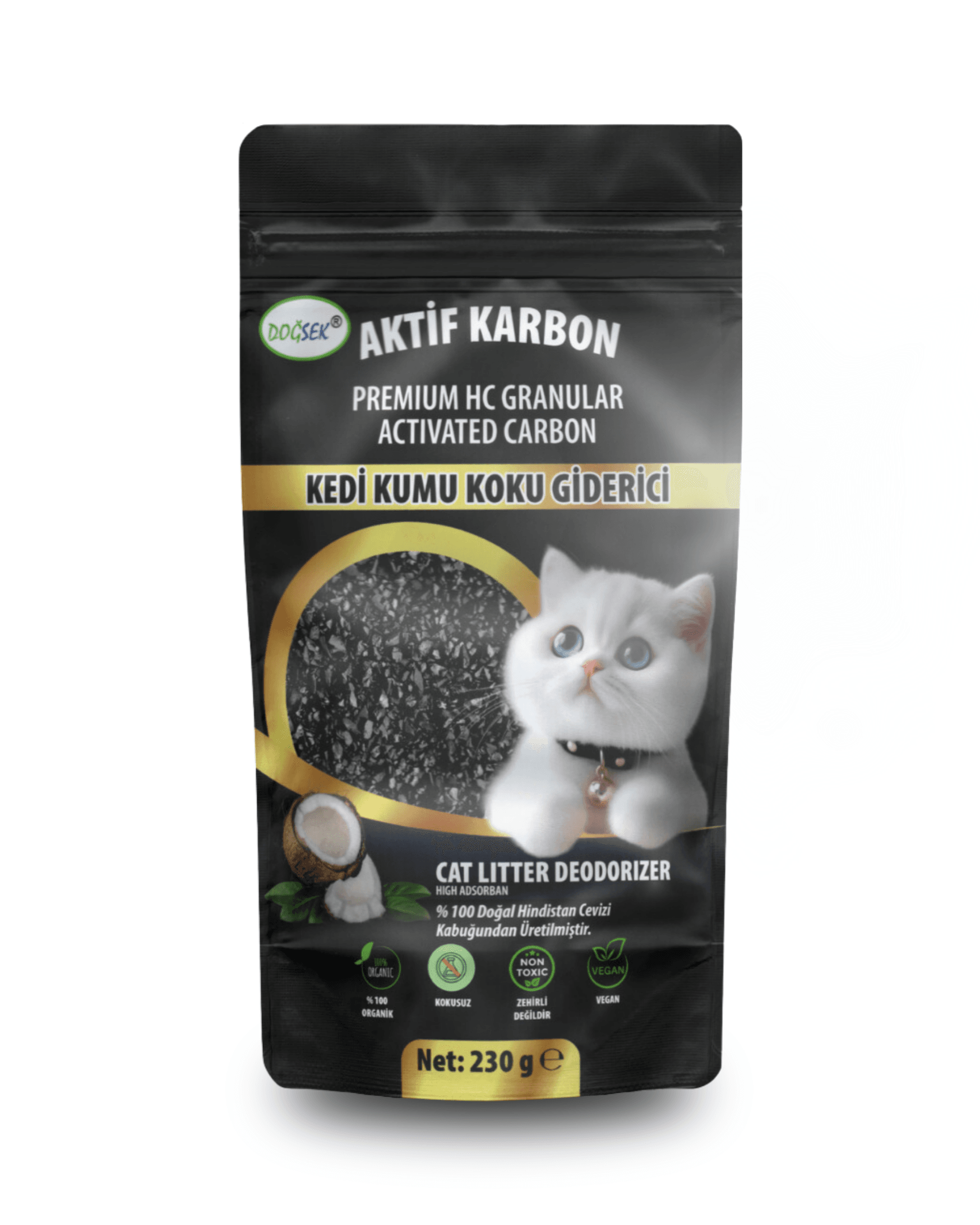 Kedi Kumu Koku Giderici Premium HC Granular Activated Carbon 230 gr Hindistan Cevizi Kabuğu Bazlı Granül Aktif Karbon