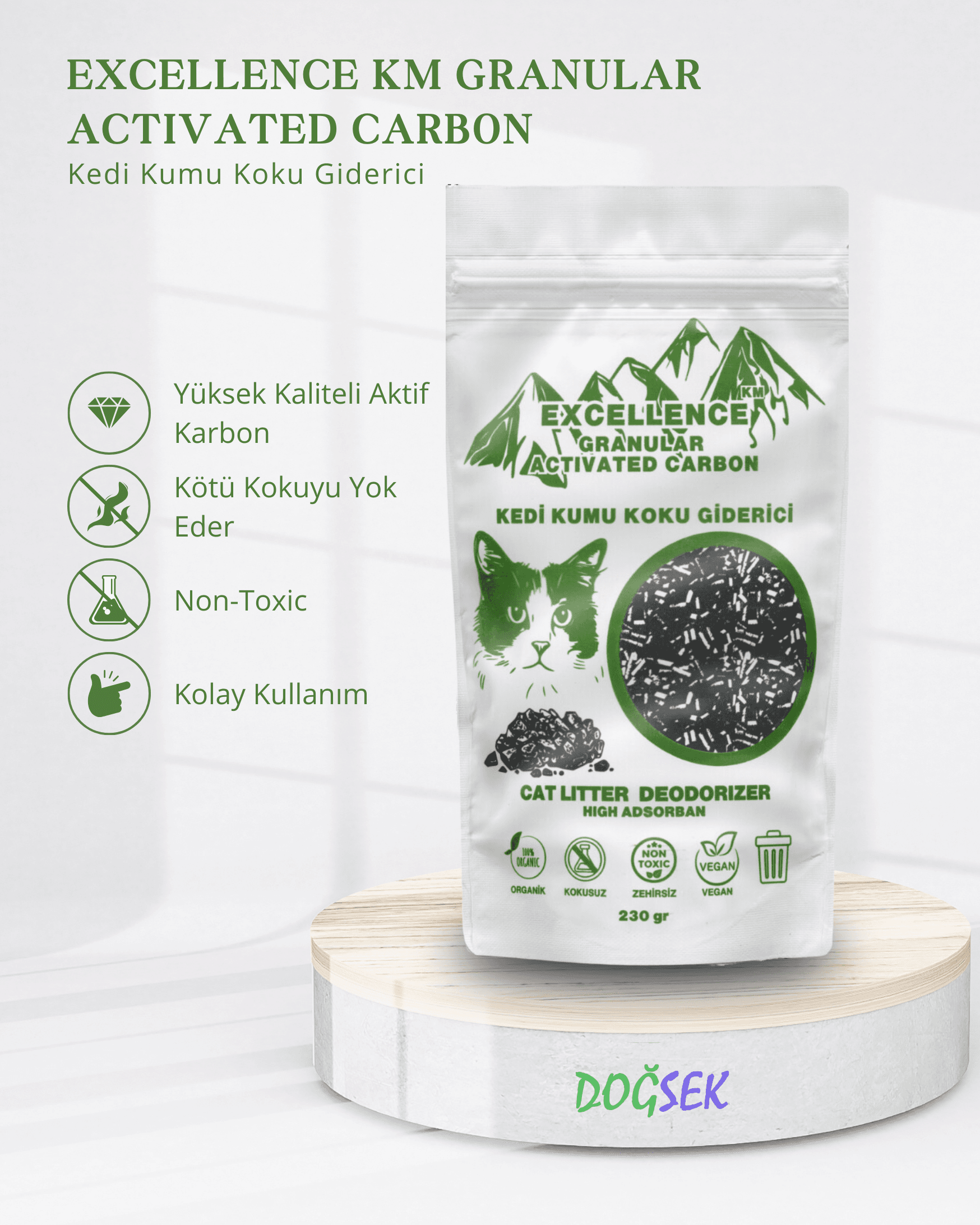 Kedi Kumu Koku Giderici Excellence KM Granular Activated Carbon 230 gr Kömür Bazlı Granül Aktif Karbon