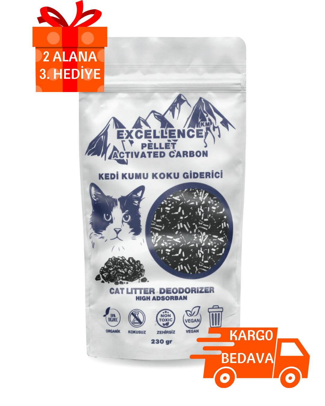 Kedi Kumu Koku Giderici Excellence KM Pellet Activated Carbon 230 gr Kömür Bazlı Pellet Aktif Karbon