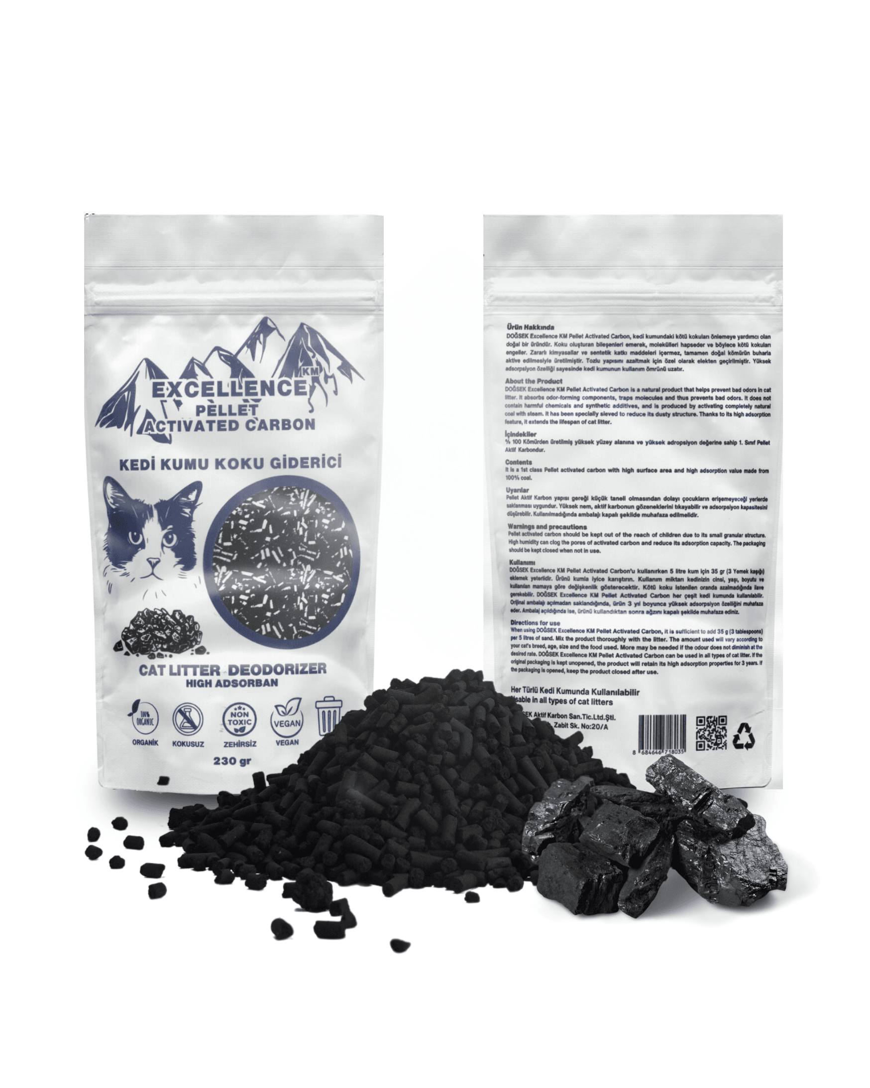 Kedi Kumu Koku Giderici Excellence KM Pellet Activated Carbon 230 gr Kömür Bazlı Pellet Aktif Karbon