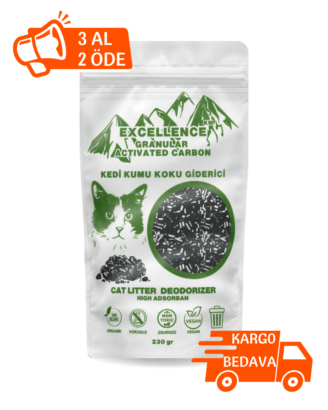 Kedi Kumu Koku Giderici Excellence KM Granular Activated Carbon 230 gr Kömür Bazlı Granül Aktif Karbon