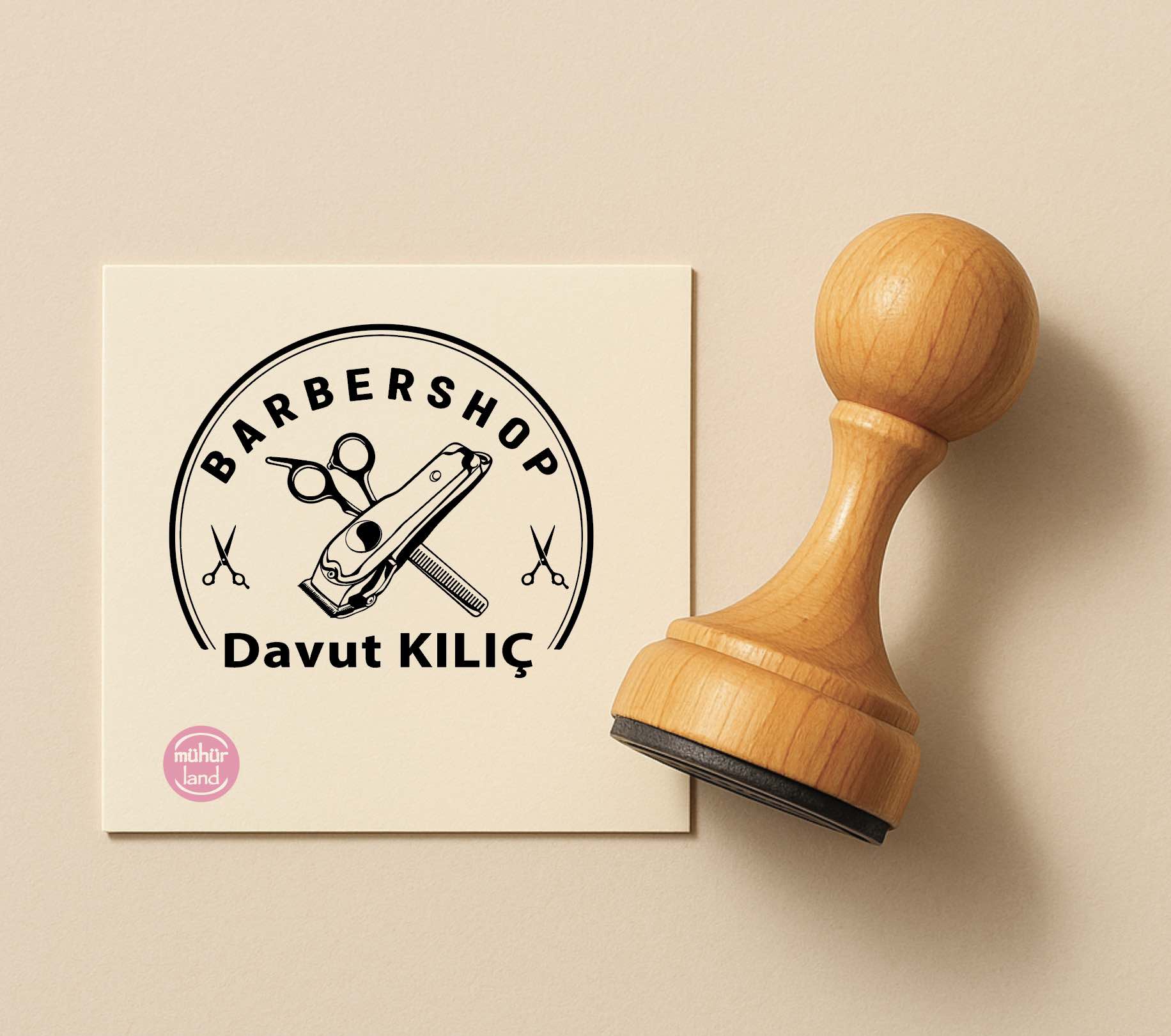 Barber Shop Mührü – Ustura ve Makas Figürlü Tasarım (BRB03)