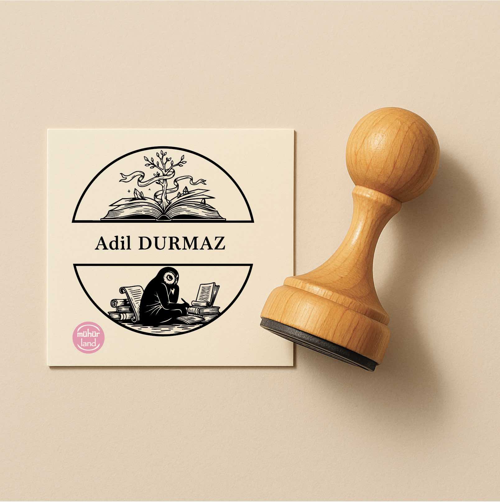 Baykuş ve Kitap Temalı Ex Libris Kitap Mührü