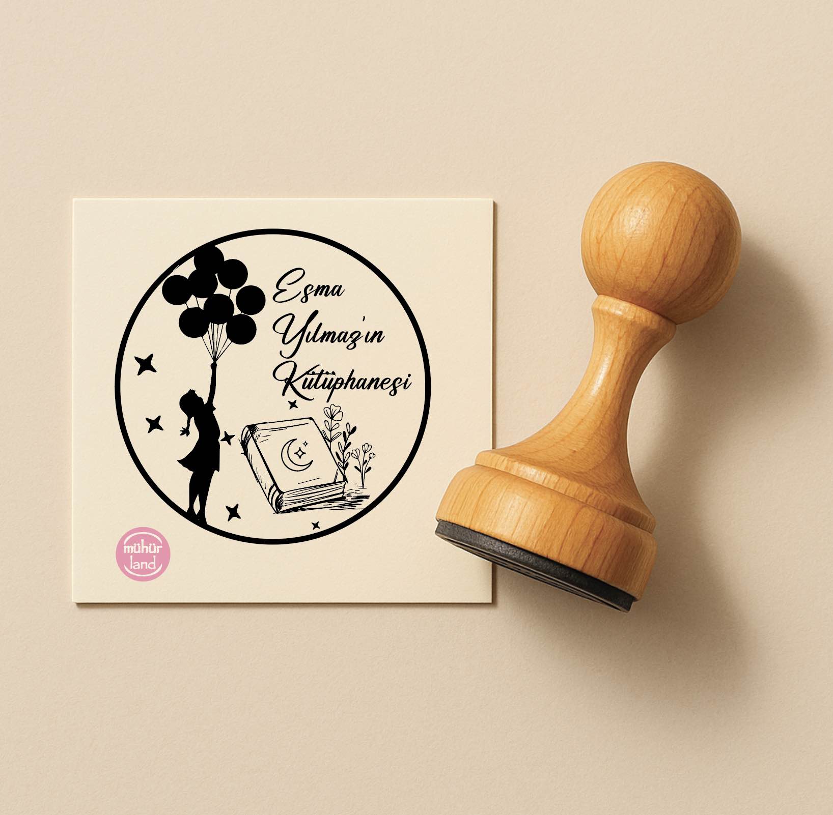 Balon Tutan Kız ve Kitap – Ex Libris Kitap Mührü (COC02)