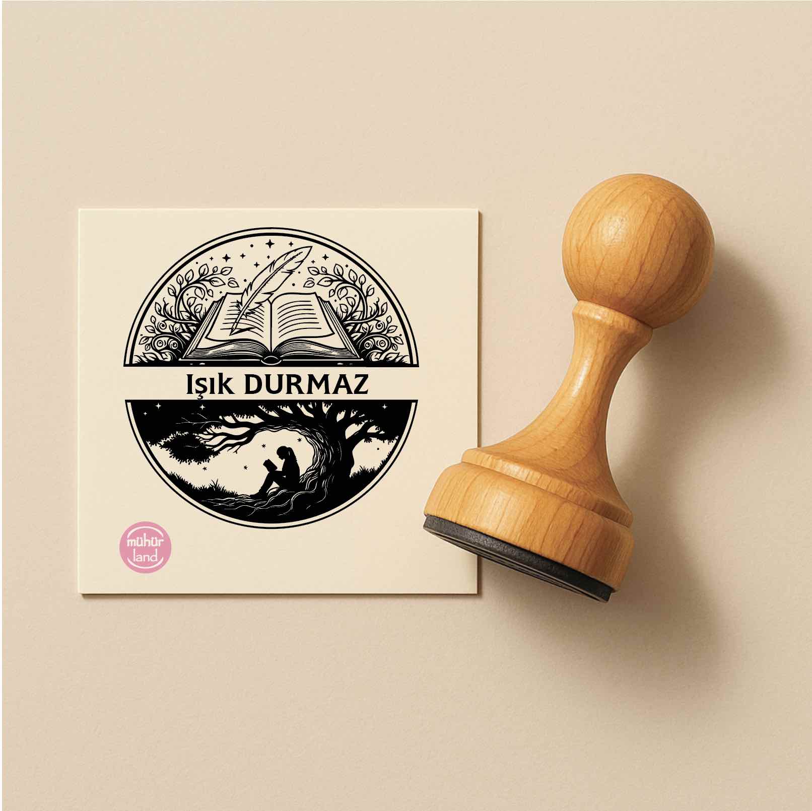 Ağaç Altında Kitap Okuyan Kız Ex Libris Kitap Mührü