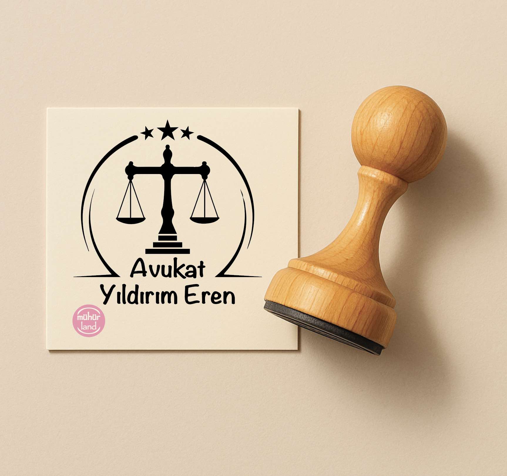 Yıldız Detaylı Terazi Temalı Avukat Mührü (TAS11)