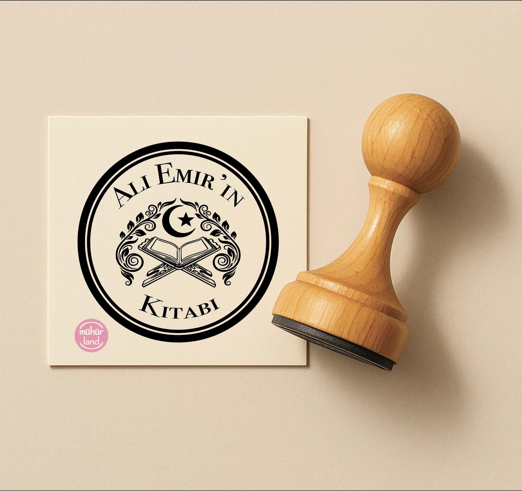 İslami Motifli Kitap Mührü – Kişiye Özel Ex Libris (TAS07)