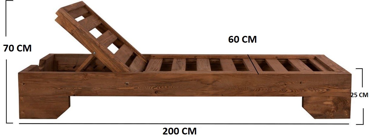 200 x 60 x 25  Om Design Plaj  Havuz Ahşap Şezlong