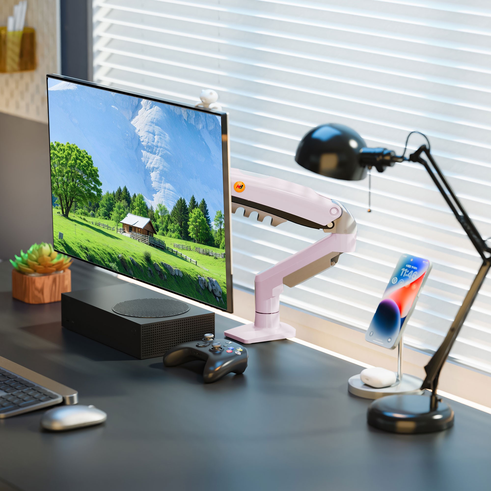 North Bayou NB F80 (2025 Yeni Model) Amortisörlü Tekli Monitör Standı Pembe (17-32 İNÇ)-(2-9 KG)