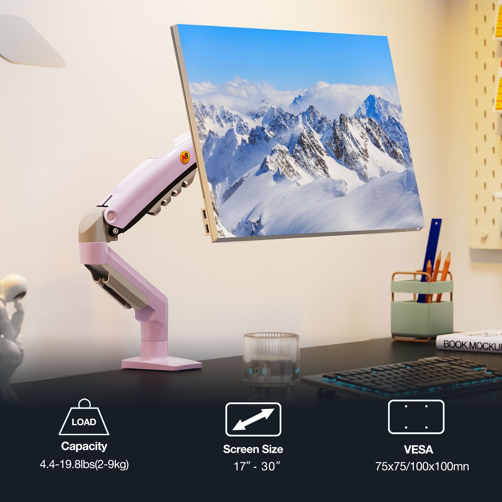 North Bayou NB F80 (2025 Yeni Model) Amortisörlü Tekli Monitör Standı Pembe (17-32 İNÇ)-(2-9 KG)
