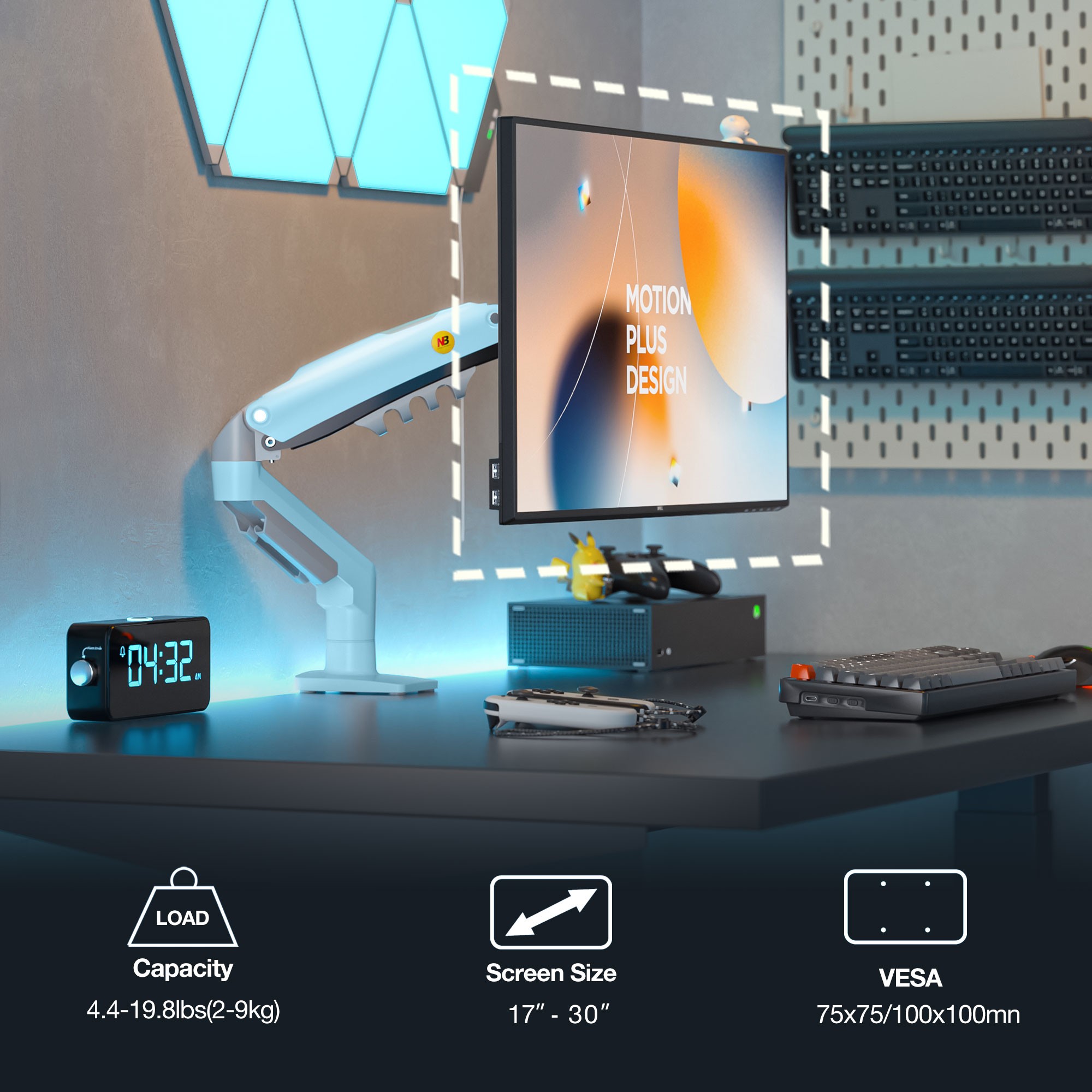 North Bayou NB F80 (2025 Yeni Model) Amortisörlü Tekli Monitör Standı Bulut Mavisi (17-32 İNÇ)-(2-9 KG)