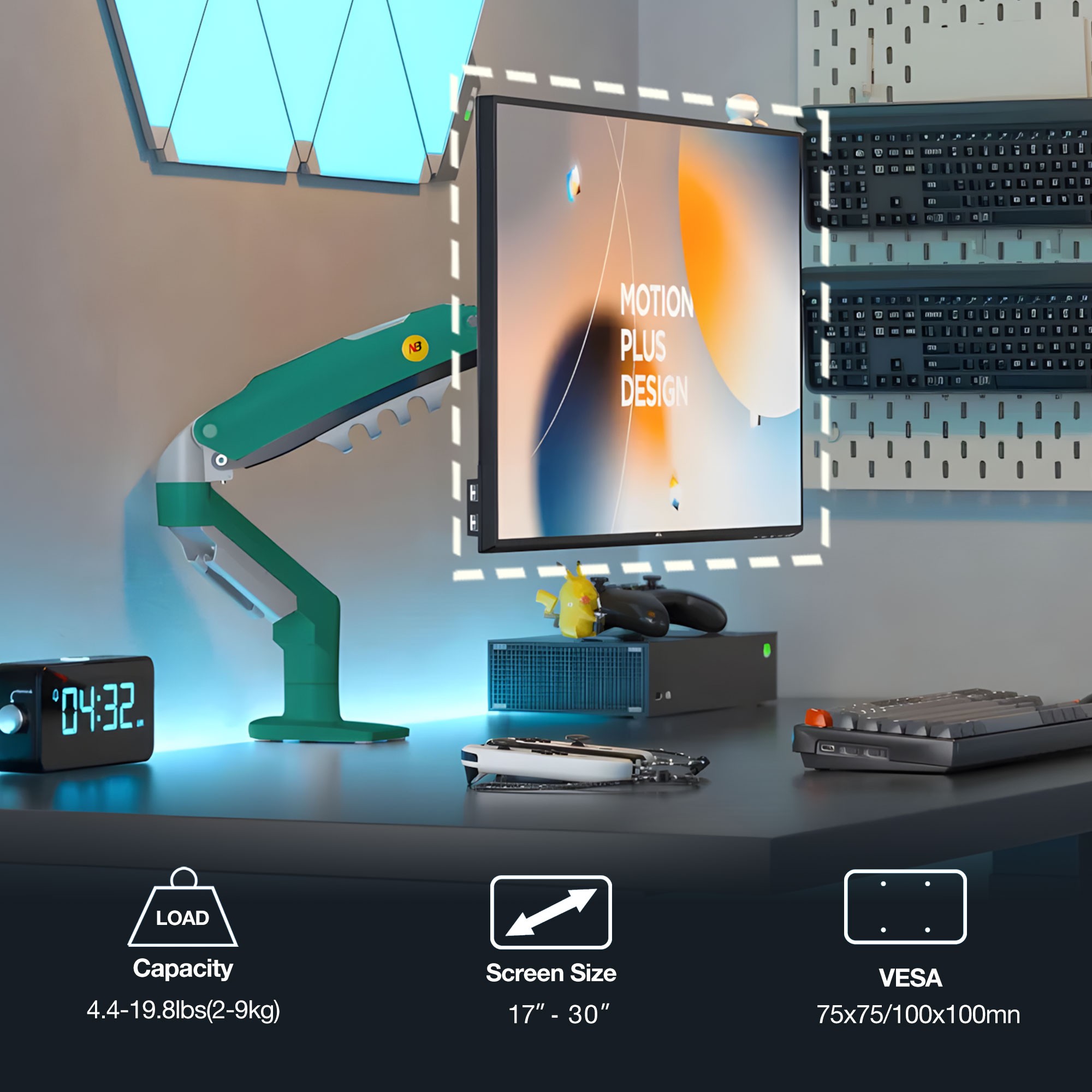 North Bayou NB F80 (2025 Yeni Model) Amortisörlü Tekli Monitör Standı Yeşil (17-32 İNÇ)-(2-9 KG)