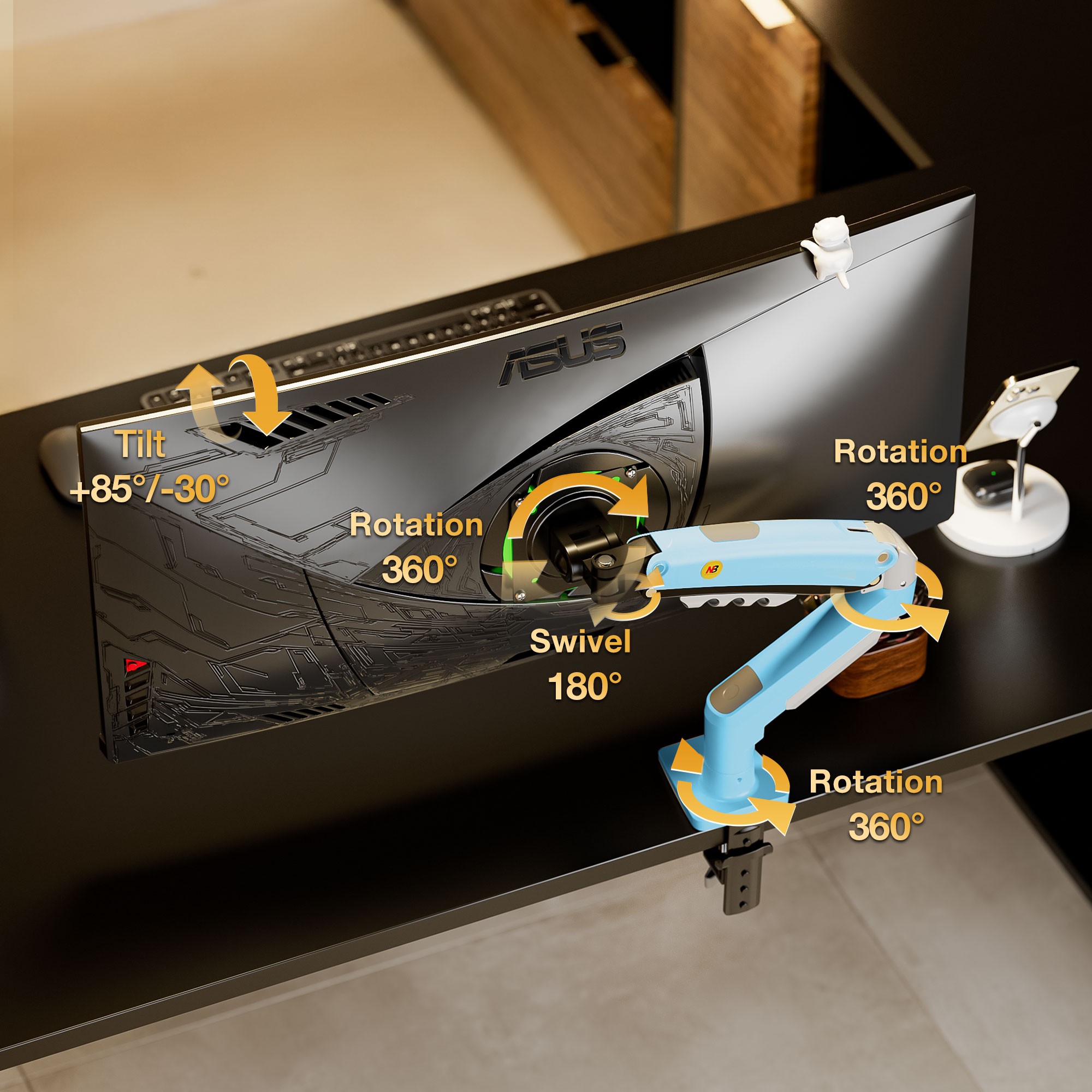 North Bayou NB F80 (2025 Yeni Model) Amortisörlü Tekli Monitör Standı Bulut Mavisi (17-32 İNÇ)-(2-9 KG)