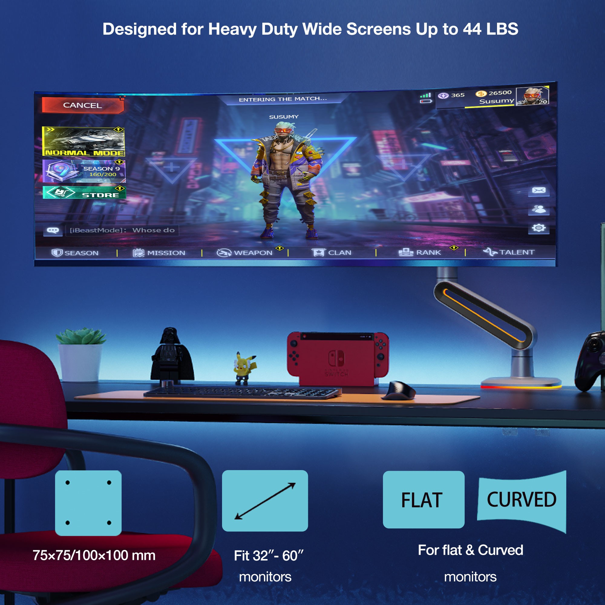 North Bayou NB F6 (2025 Yeni Model) Gaming RGB Monitör Standı (17-60 İnç)-(2-20 Kilo)