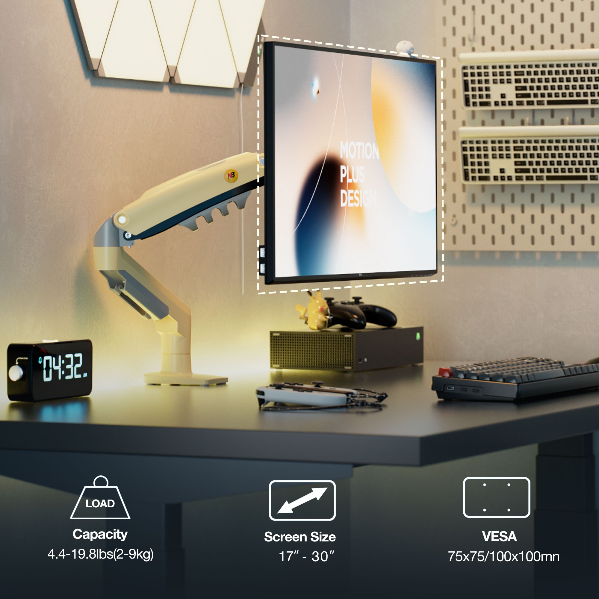 North Bayou NB F80 (2025 Yeni Model) Amortisörlü Tekli Monitör Standı Sarı (17-32 İNÇ)-(2-9 KG)
