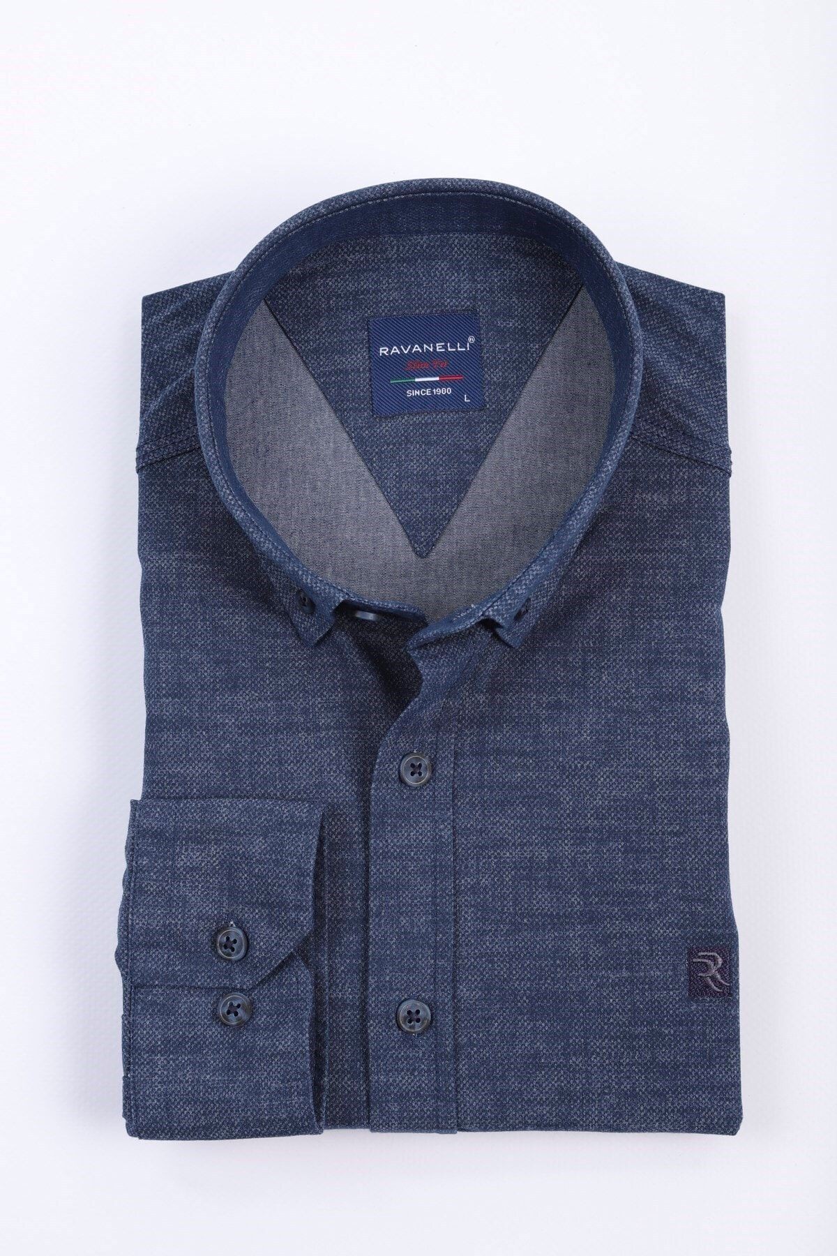Baskılı Lacivert Slim Fit Gömlek