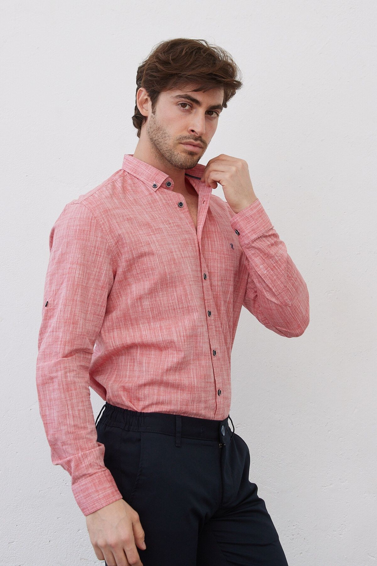 Keten Kiremit Slim Fit Uzun Kol Gömlek