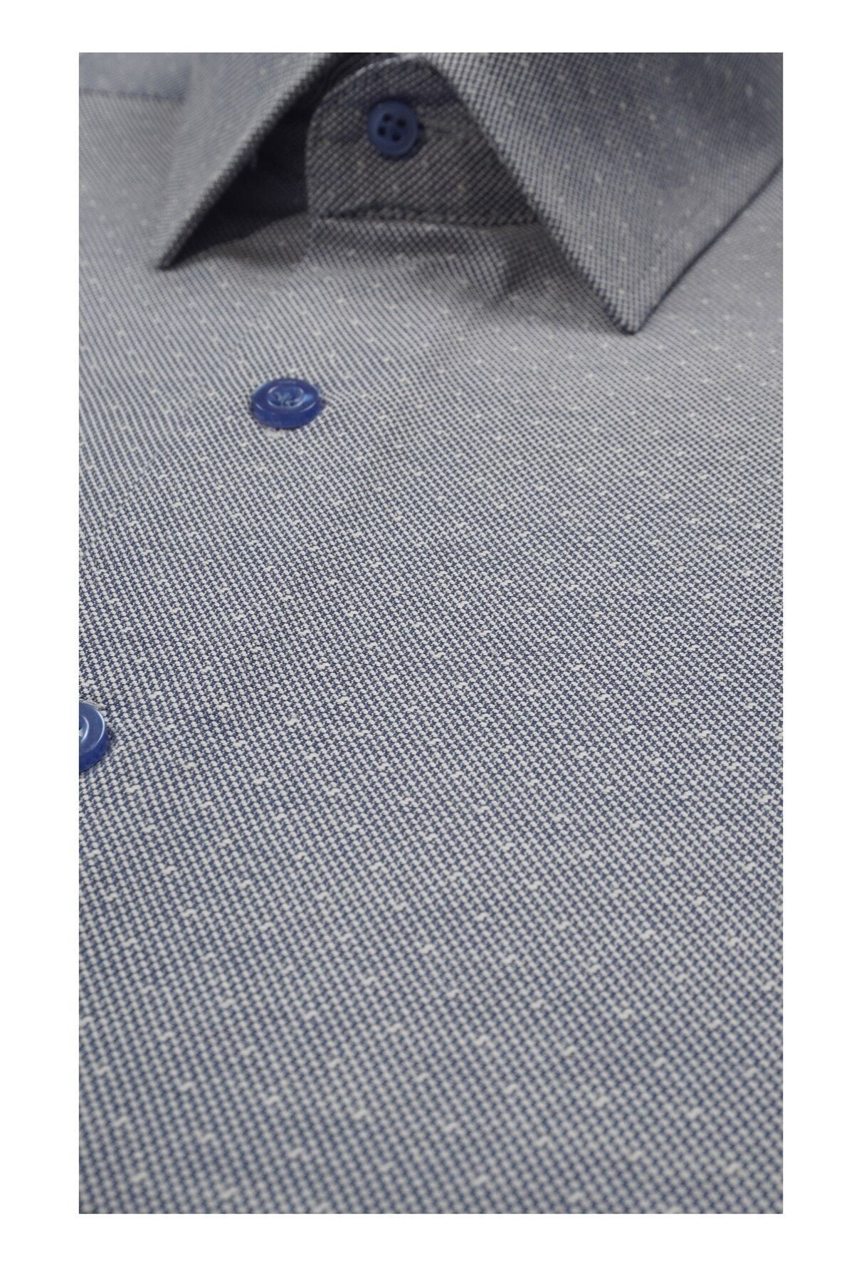 Erkek Gri Slim Fit Armürlü Gömlek